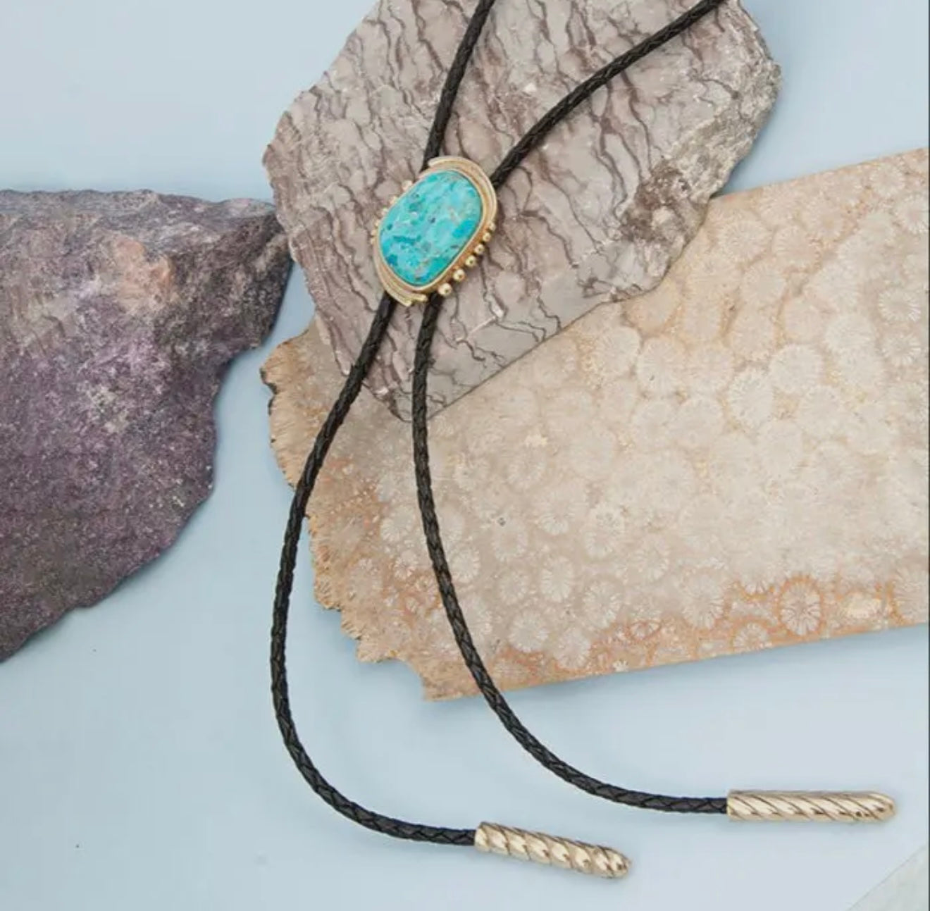 “The Golden Collection” Gold Plated Sterling Silver & Turquoise Leather Bolo Tie