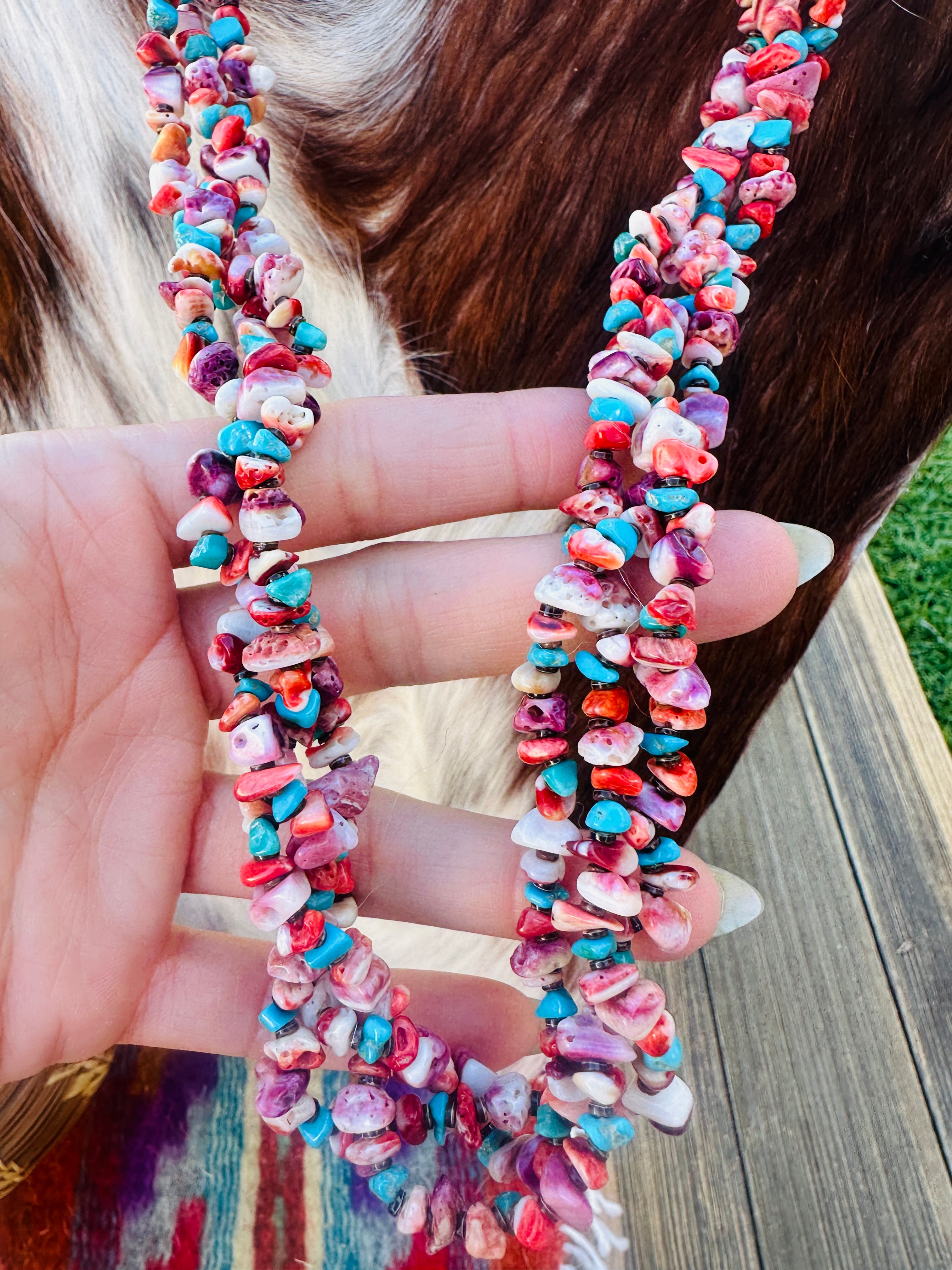 Old Pawn Handcrafted Spiny Oyster, Heishi & Sterling Silver Beaded 22” Necklace