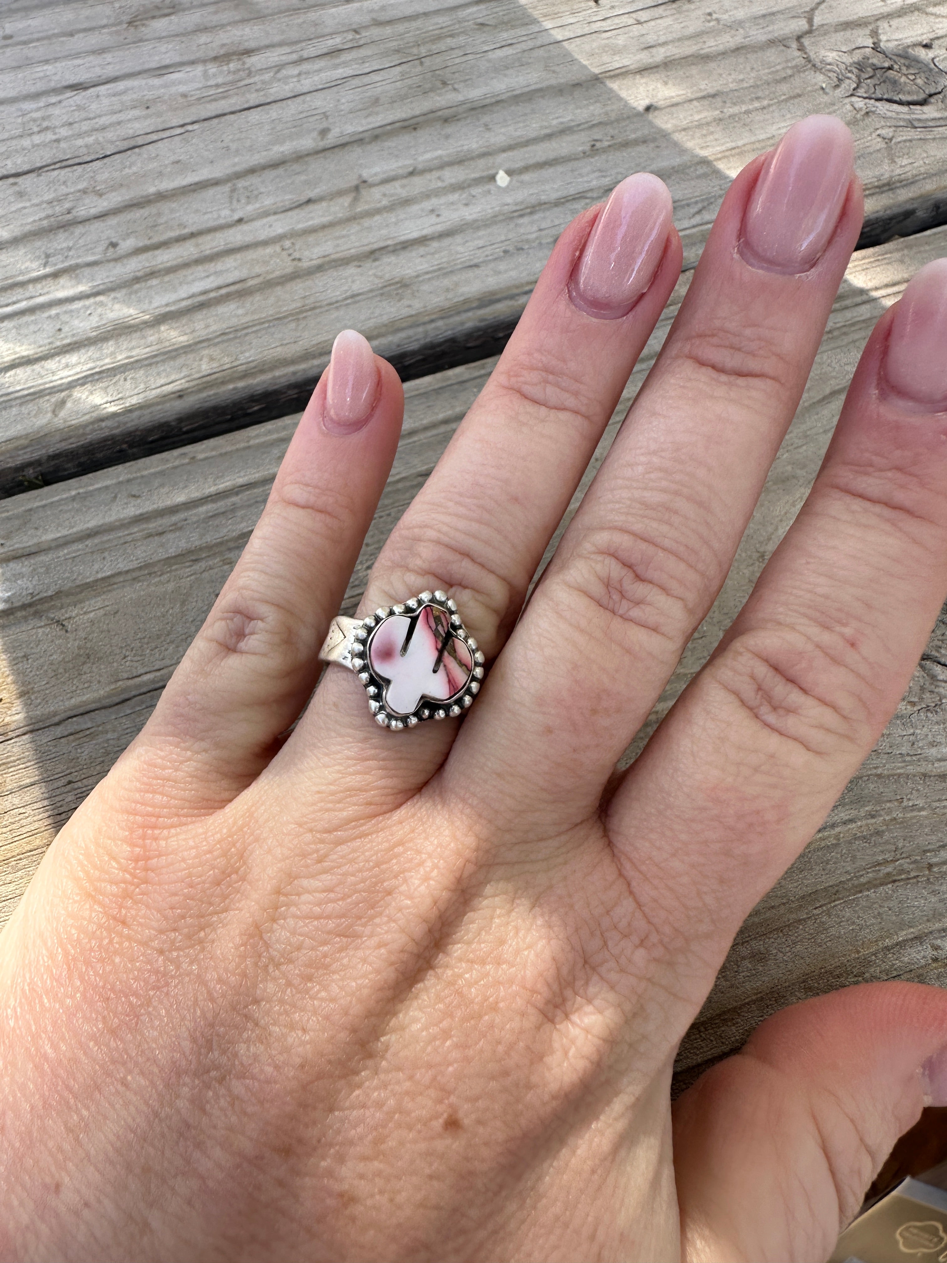 Handmade Sterling Silver Dahlia Rose Saguaro Cactus Adjustable Ring