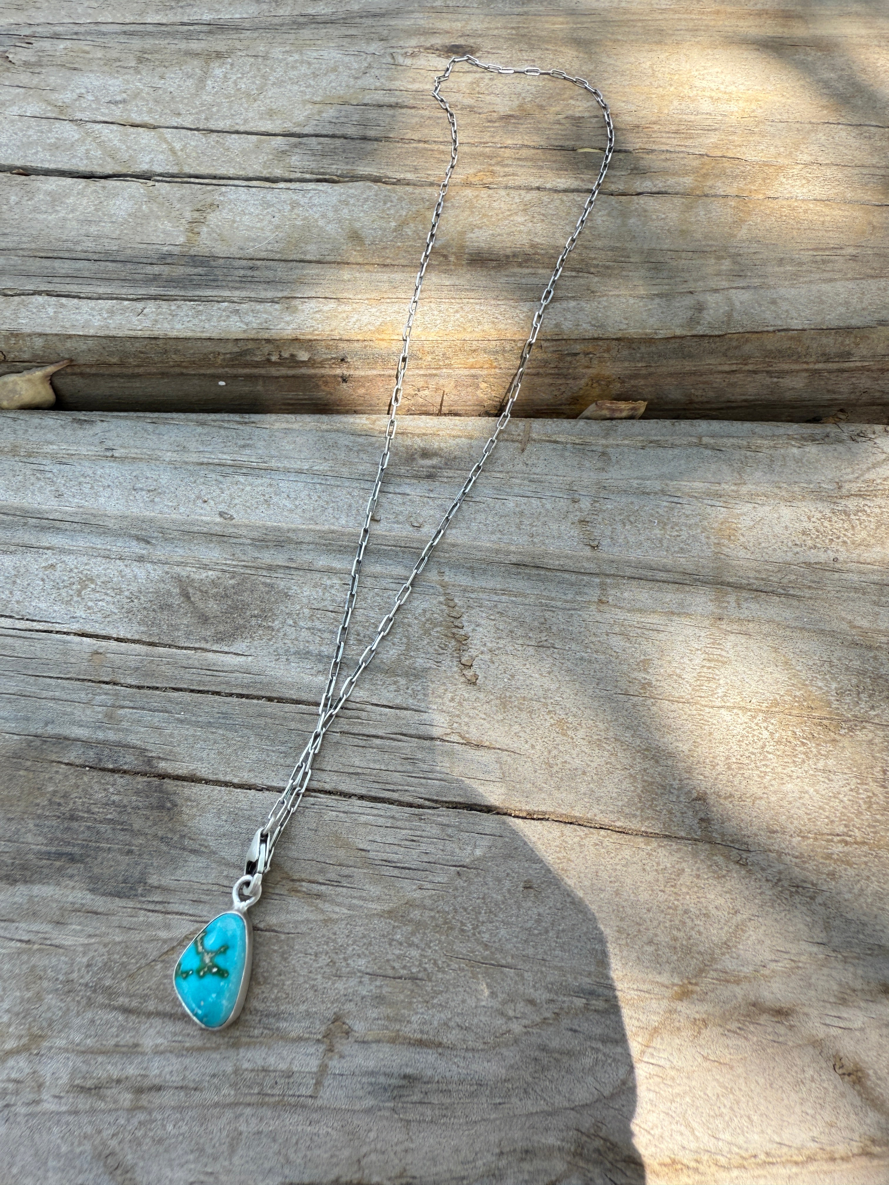 Handmade Sterling Silver Sonoran Mountain Turquoise Single Stone Necklace