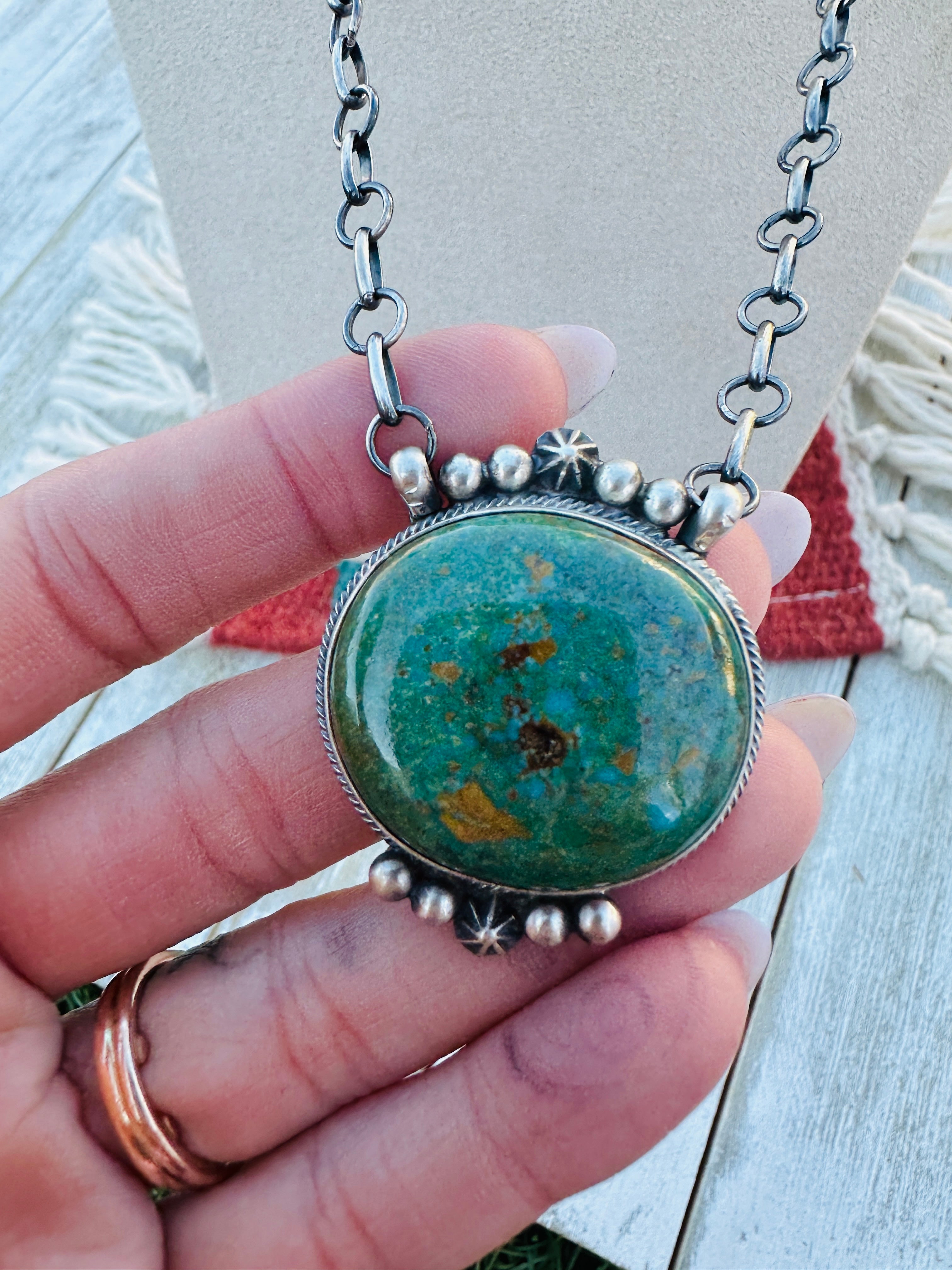 Handcrafted Sterling Silver 18” Link Chain & Royston Turquoise Necklace