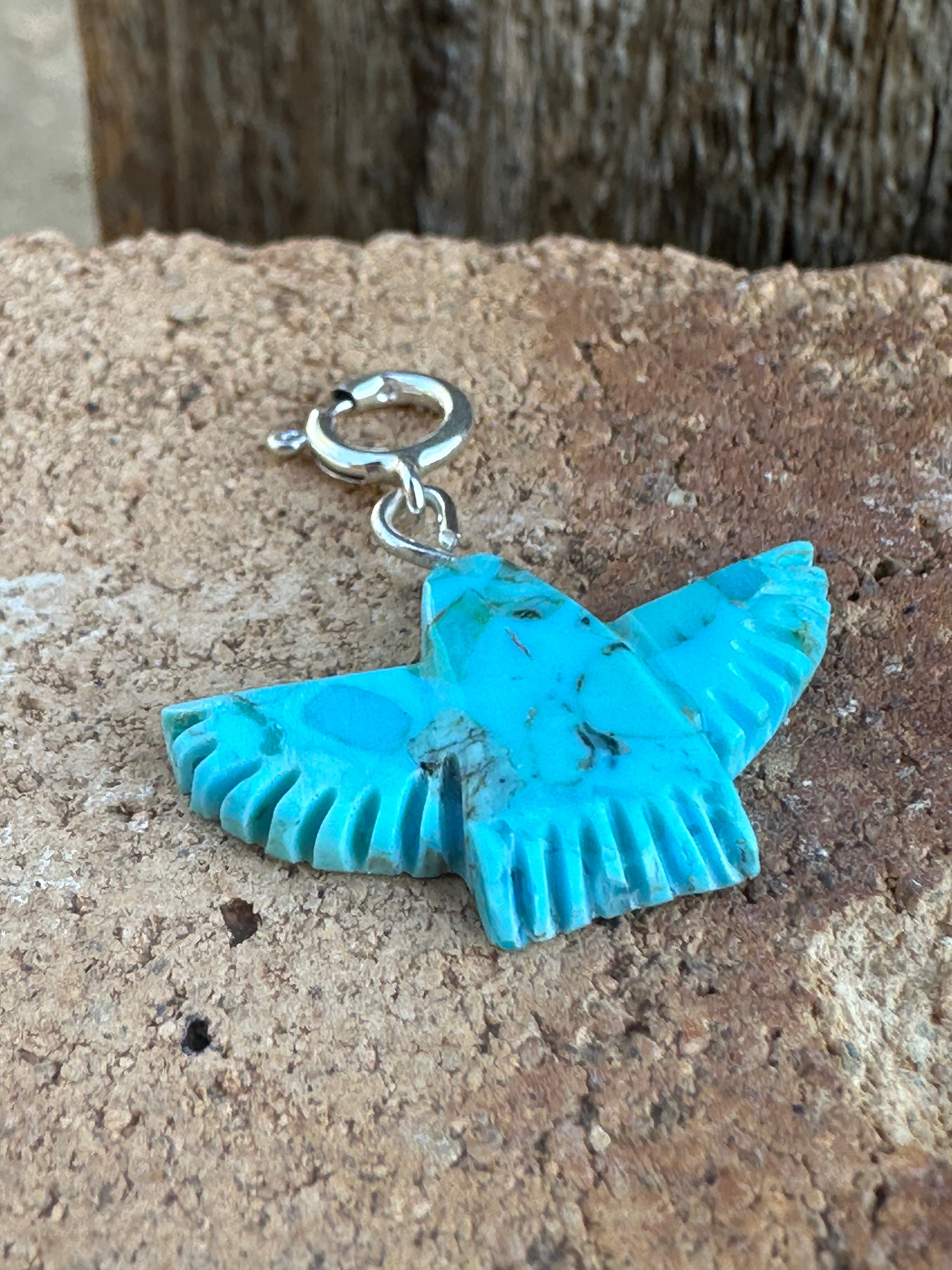 Zuni Hand Carved Turquoise Phoenix Bird Charm