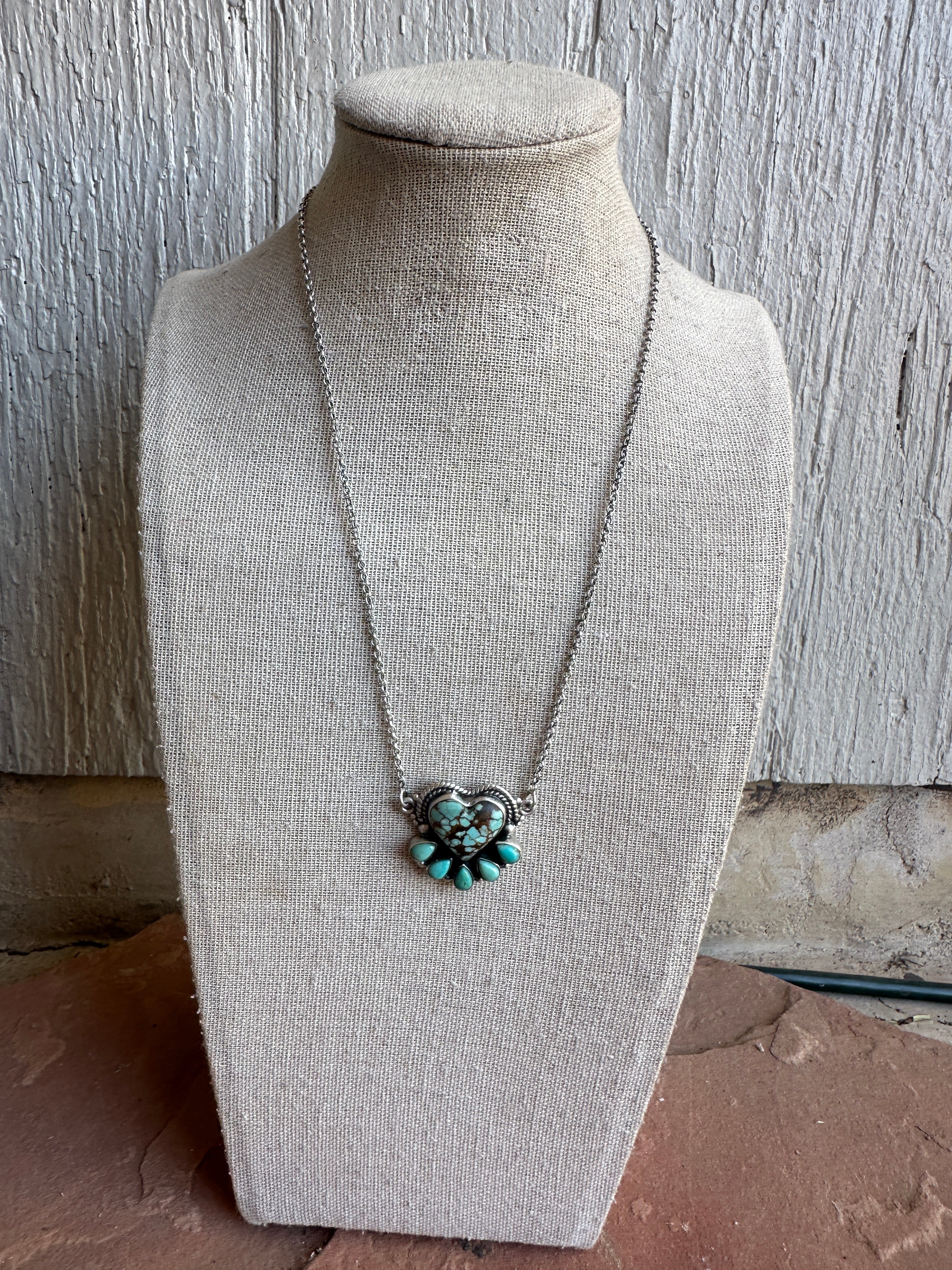 Beautiful Handmade Sterling Silver & Number 8 Turquoise Heart Necklace