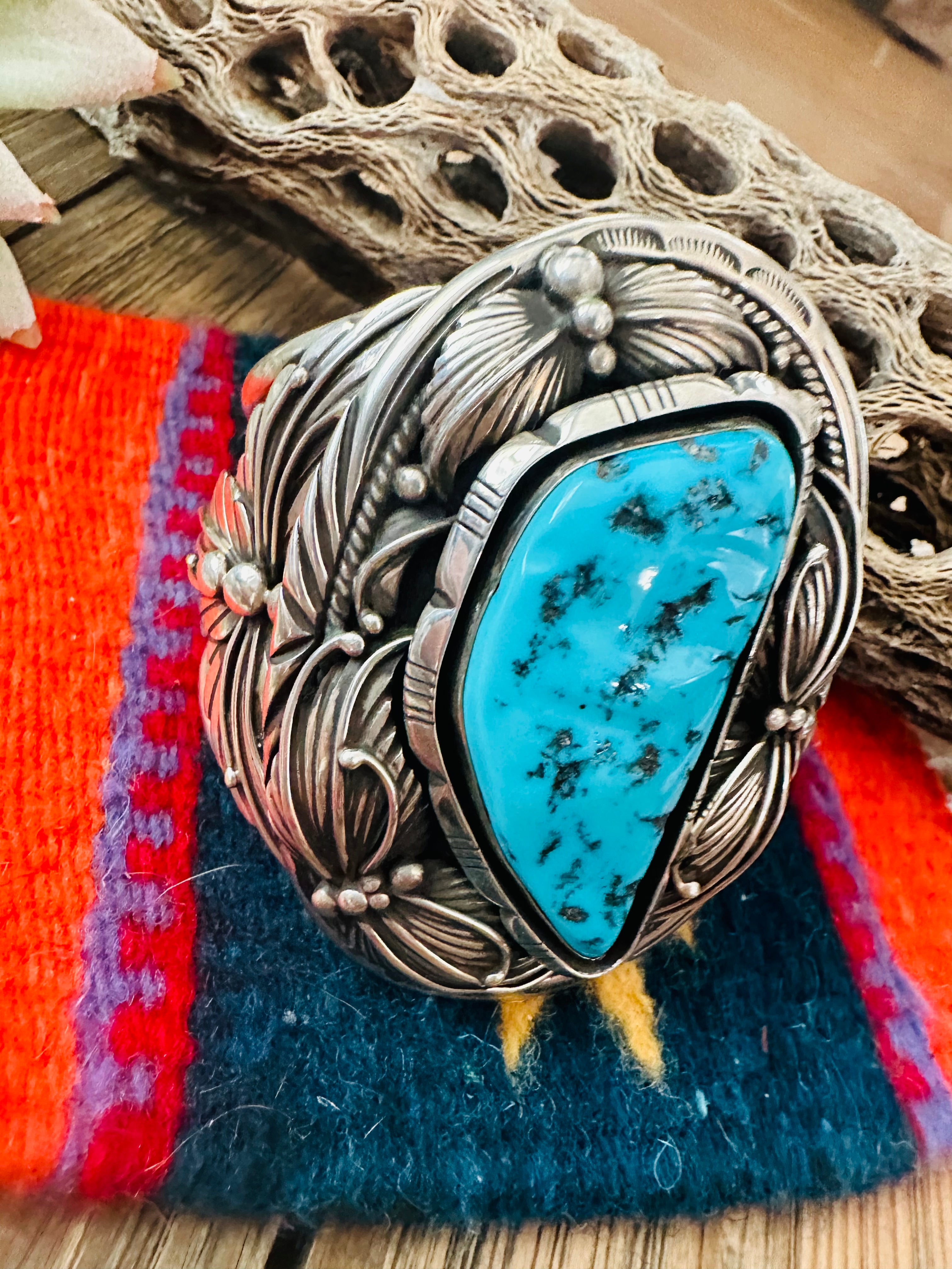 Navajo Old Pawn Kingman Turquoise & Sterling Silver Cuff Bracelet