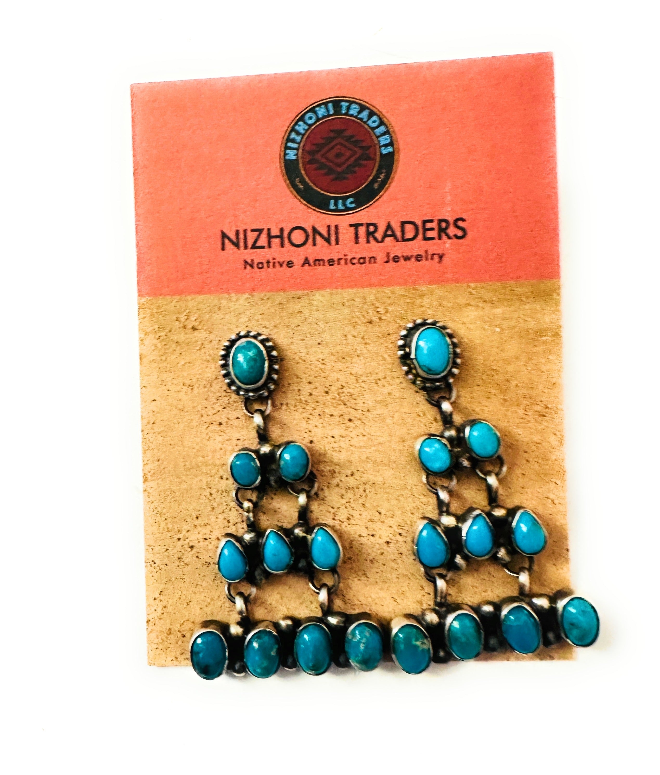 Navajo Sleeping Beauty Turquoise & Sterling Silver Chandelier Dangle Earrings