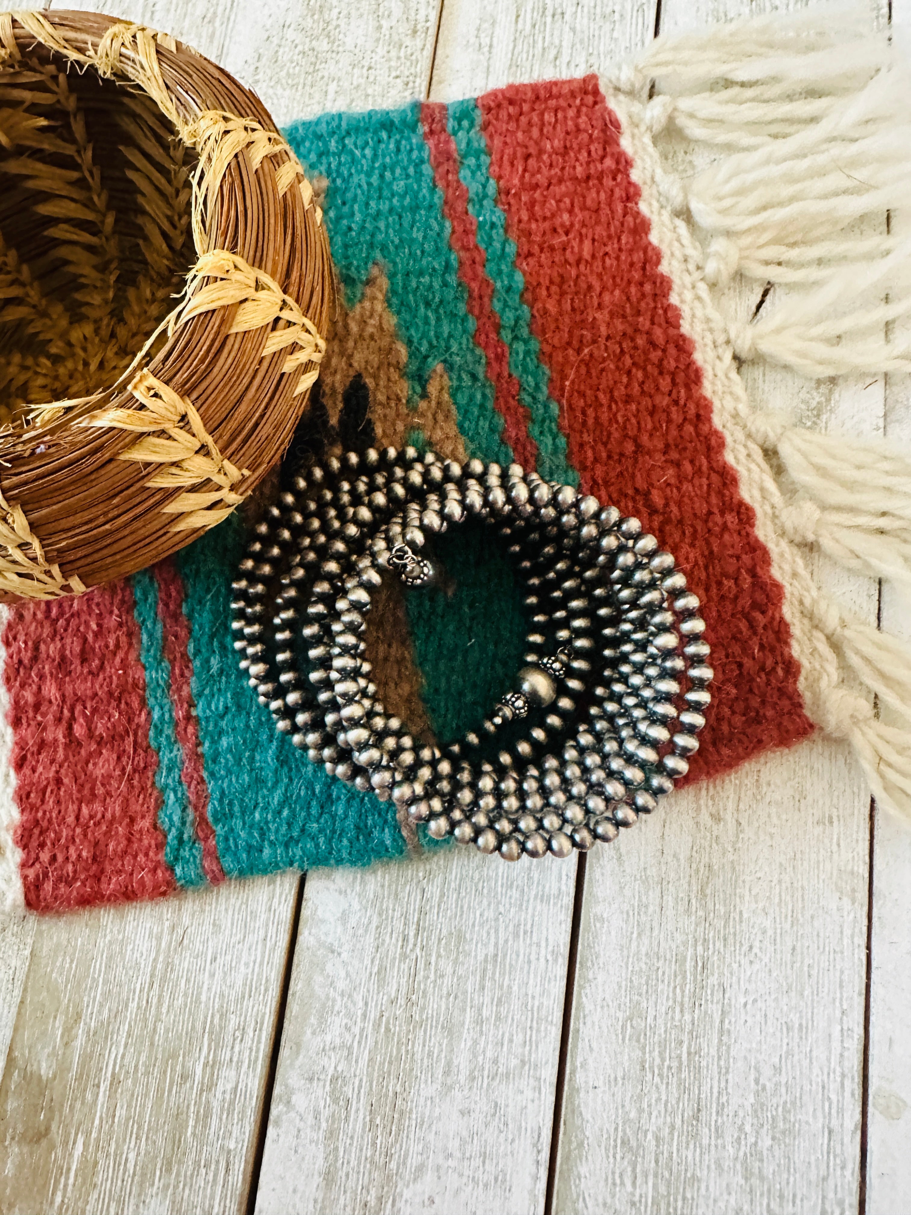 Handmade Sterling Silver Beaded Wrap Bracelet