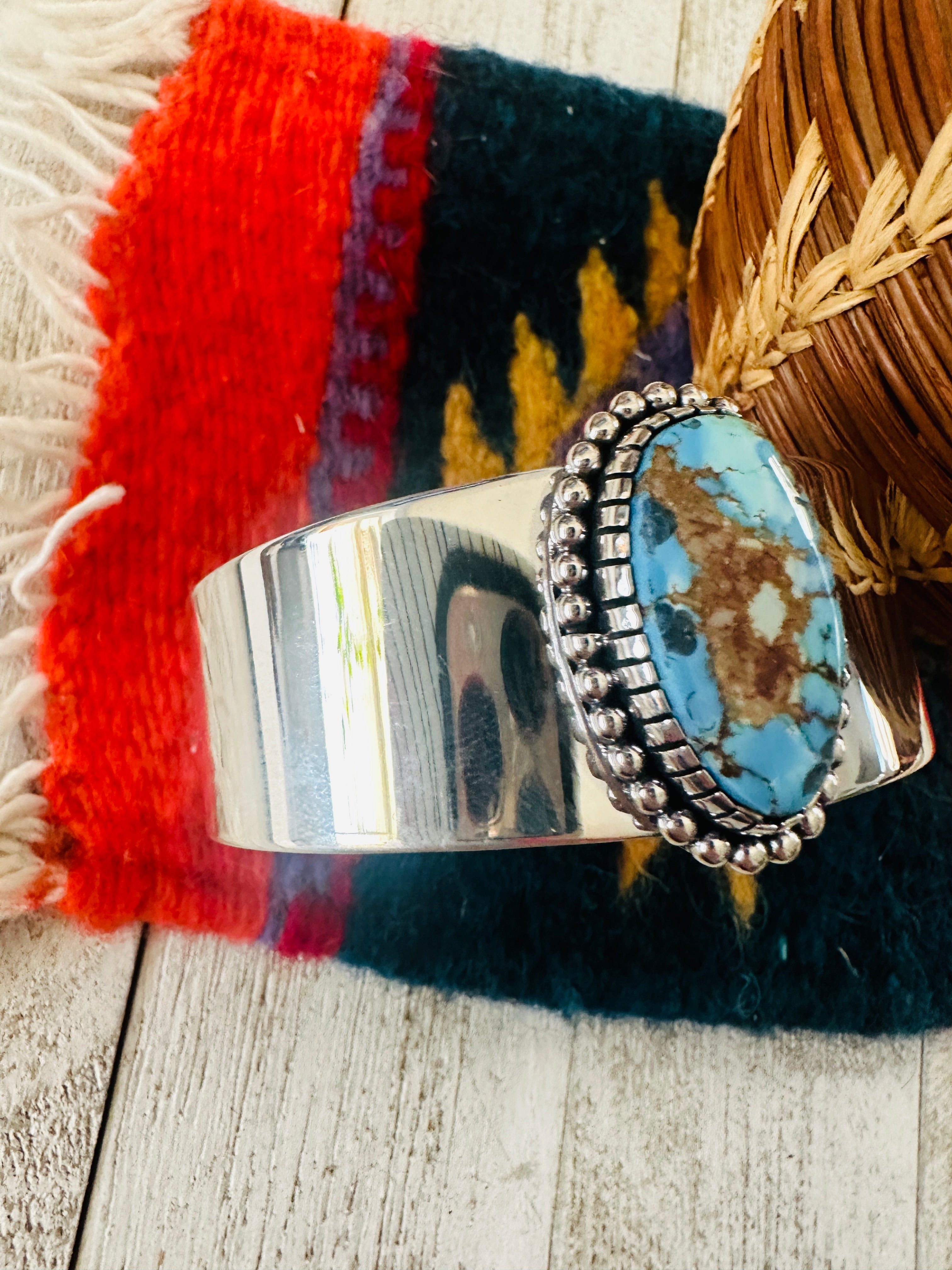 Navajo Golden Hills Turquoise & Sterling Silver Cuff Bracelet