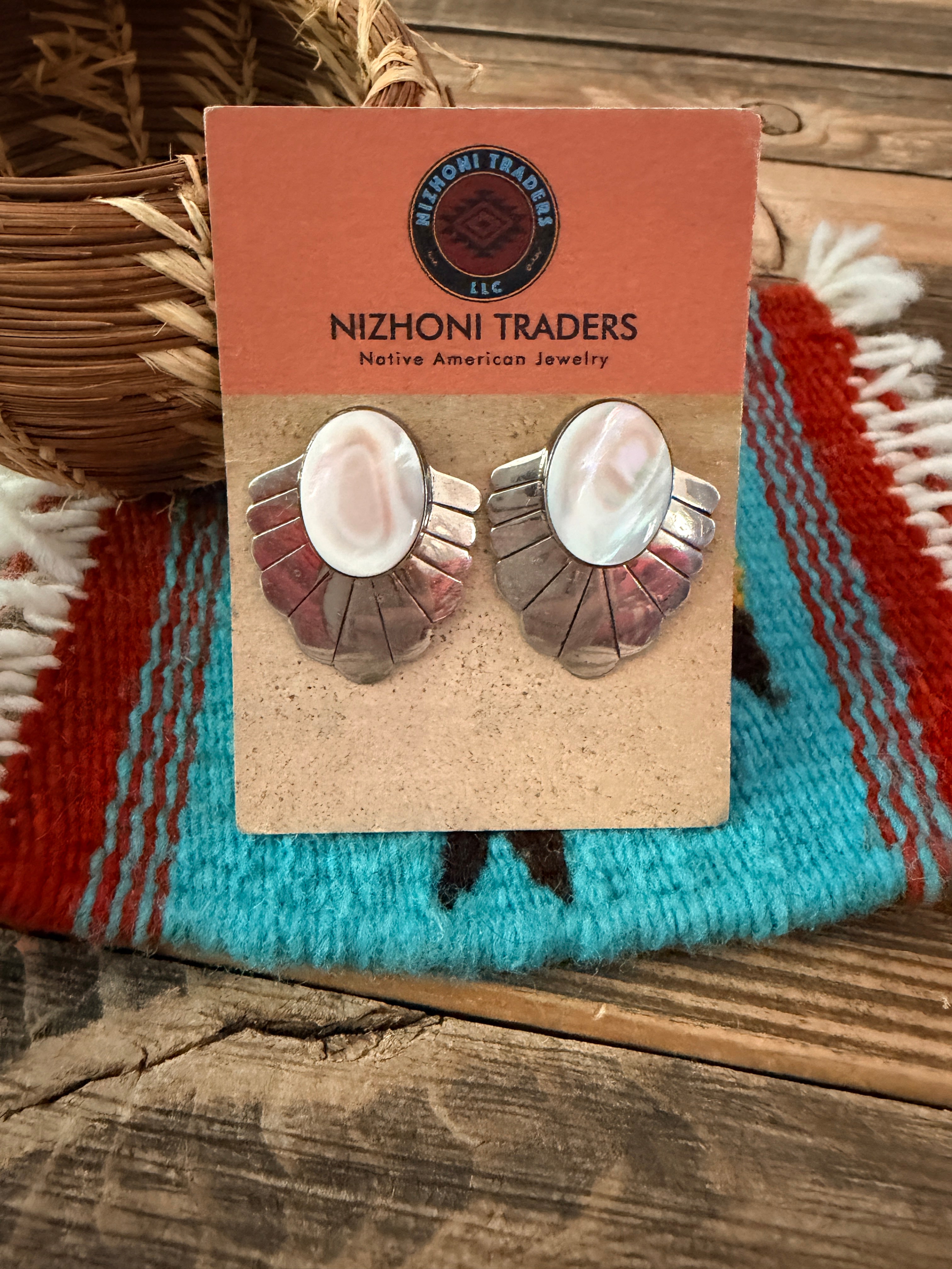 Old Pawn Handcrafted Sterling Silver & Mother of Pearl Post Earrings