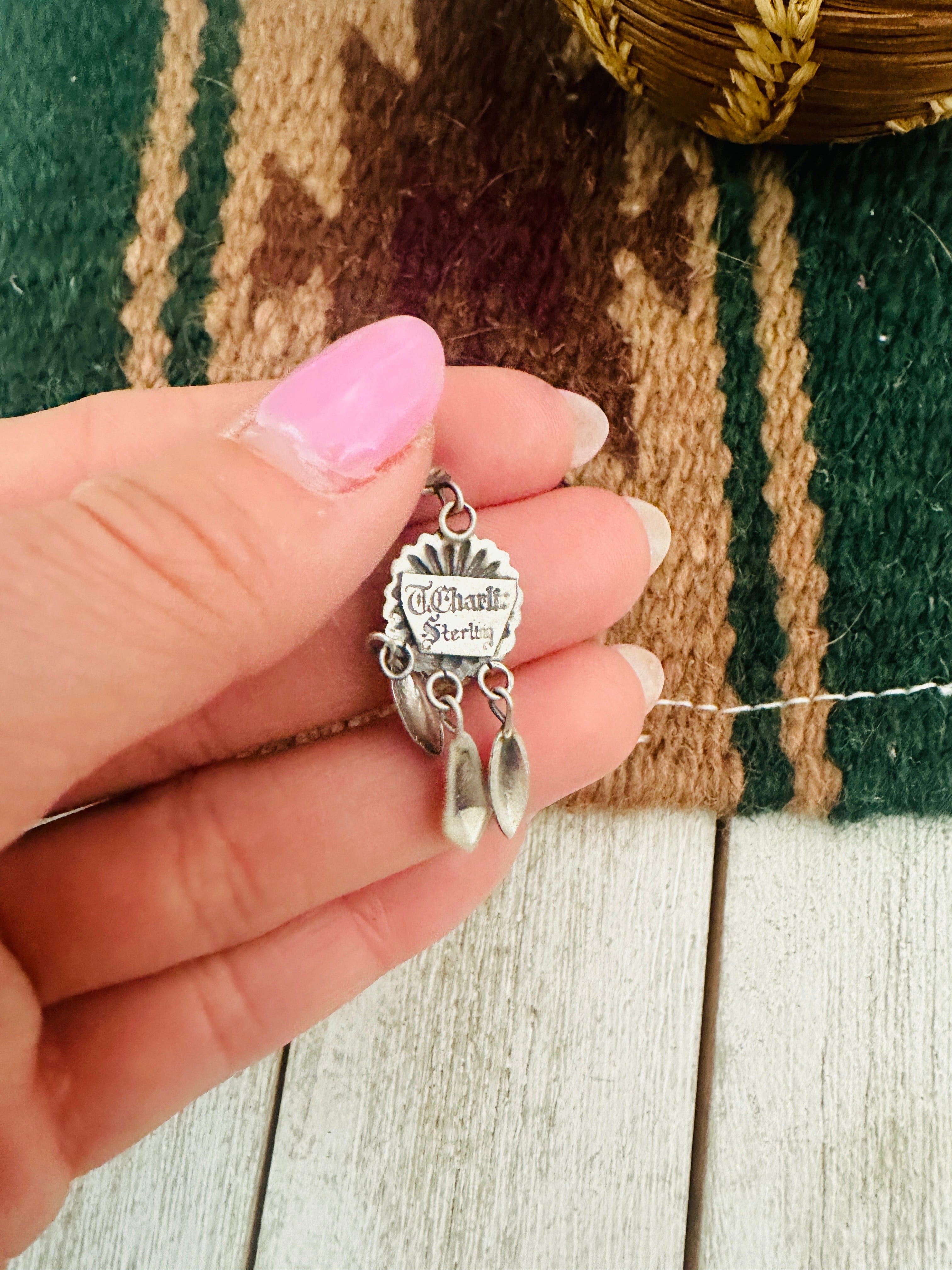 Navajo Hand Stamped Sterling Silver Concho Tassel Dangle Earrings