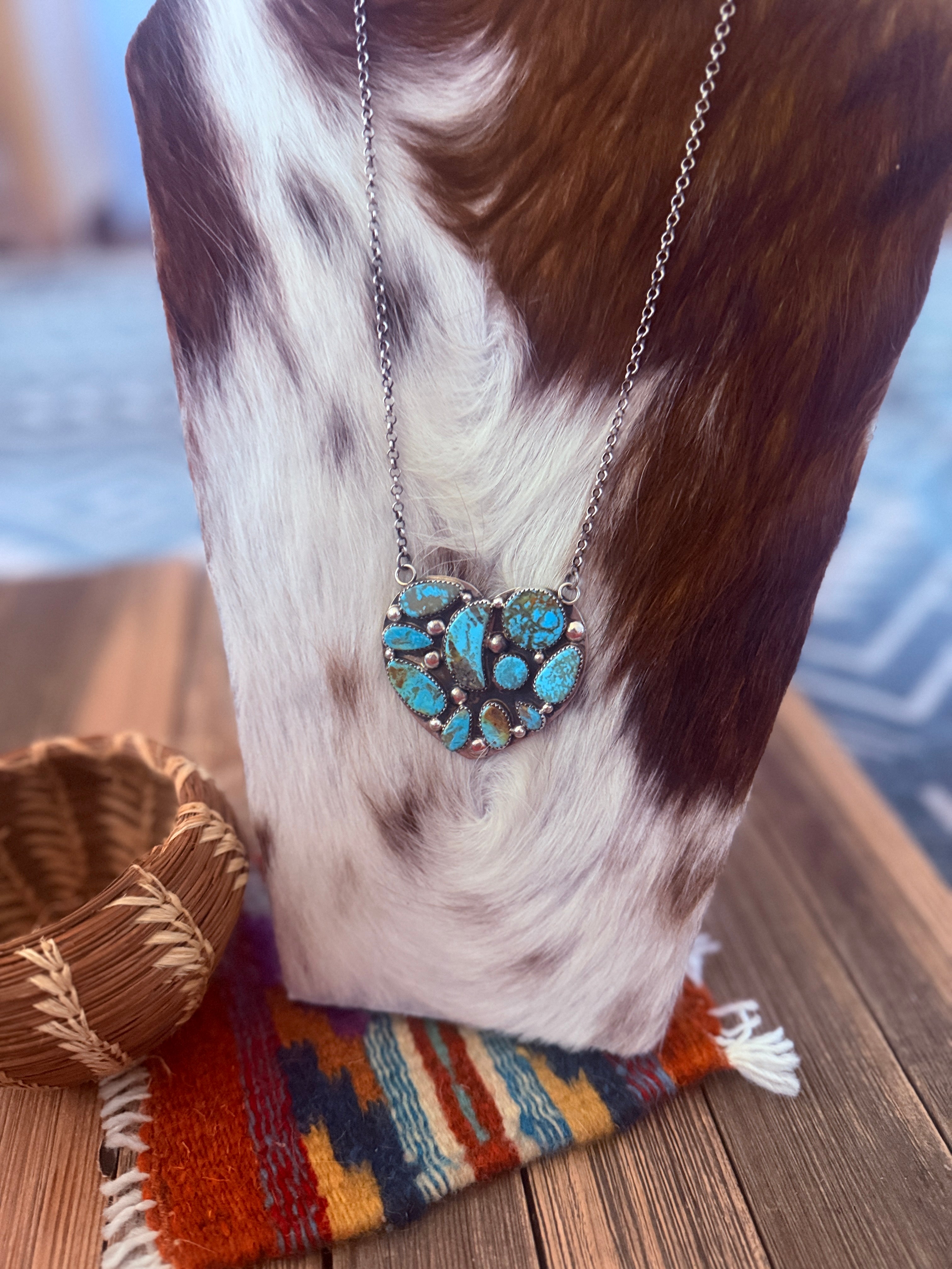 Handcrafted Turquoise & Sterling Silver Heart Necklace by Jacqueline Silver