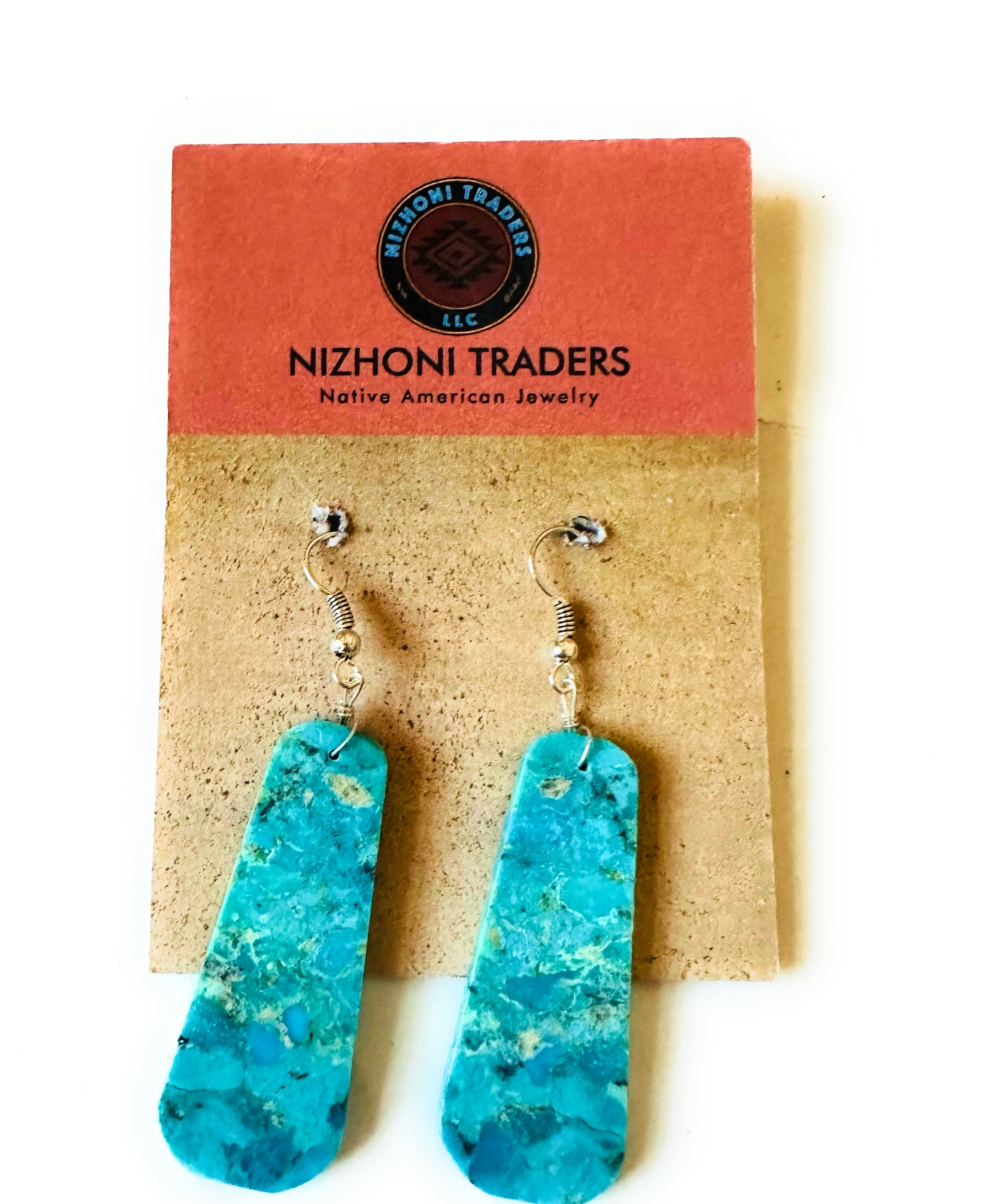 Navajo Sterling Silver & Turquoise Slab Dangle Earrings