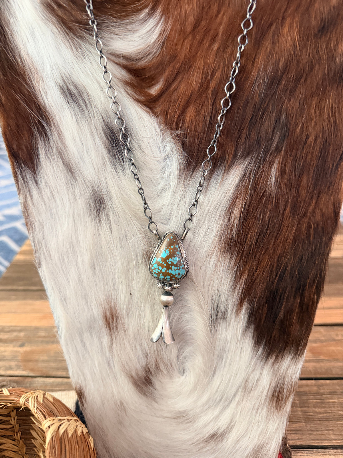 Handcrafted Number 8 Turquoise & Sterling Silver Blossom Necklace by Sheila Becenti