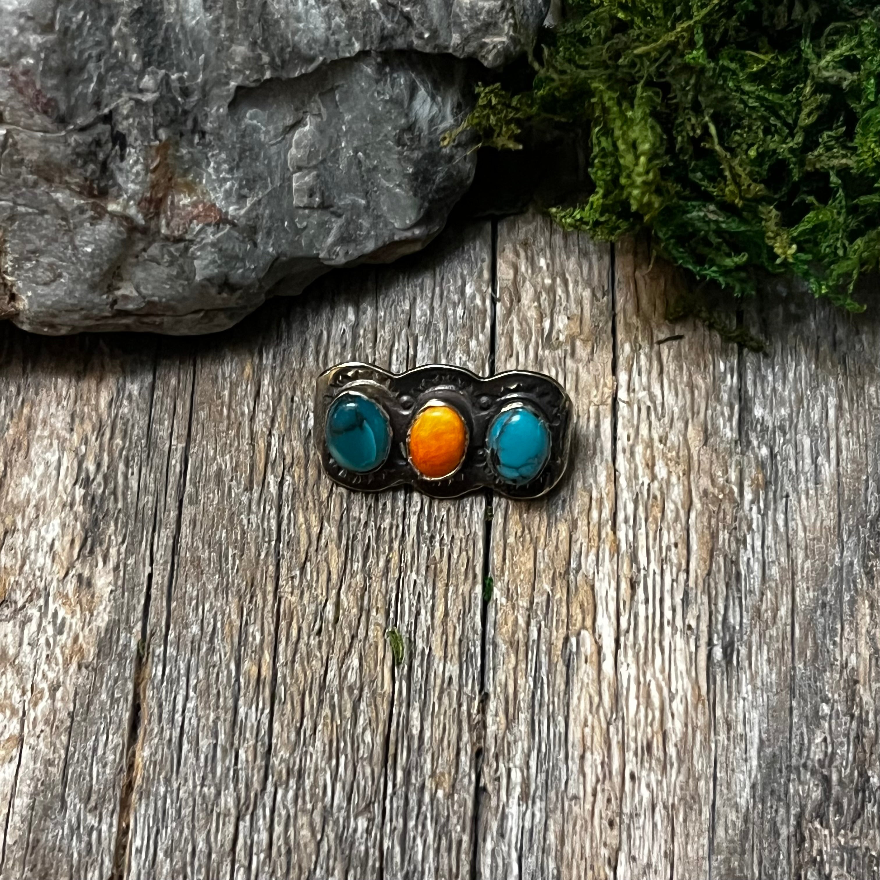 Handmade Sterling Silver Turquoise & Orange Spiny Watch Charm
