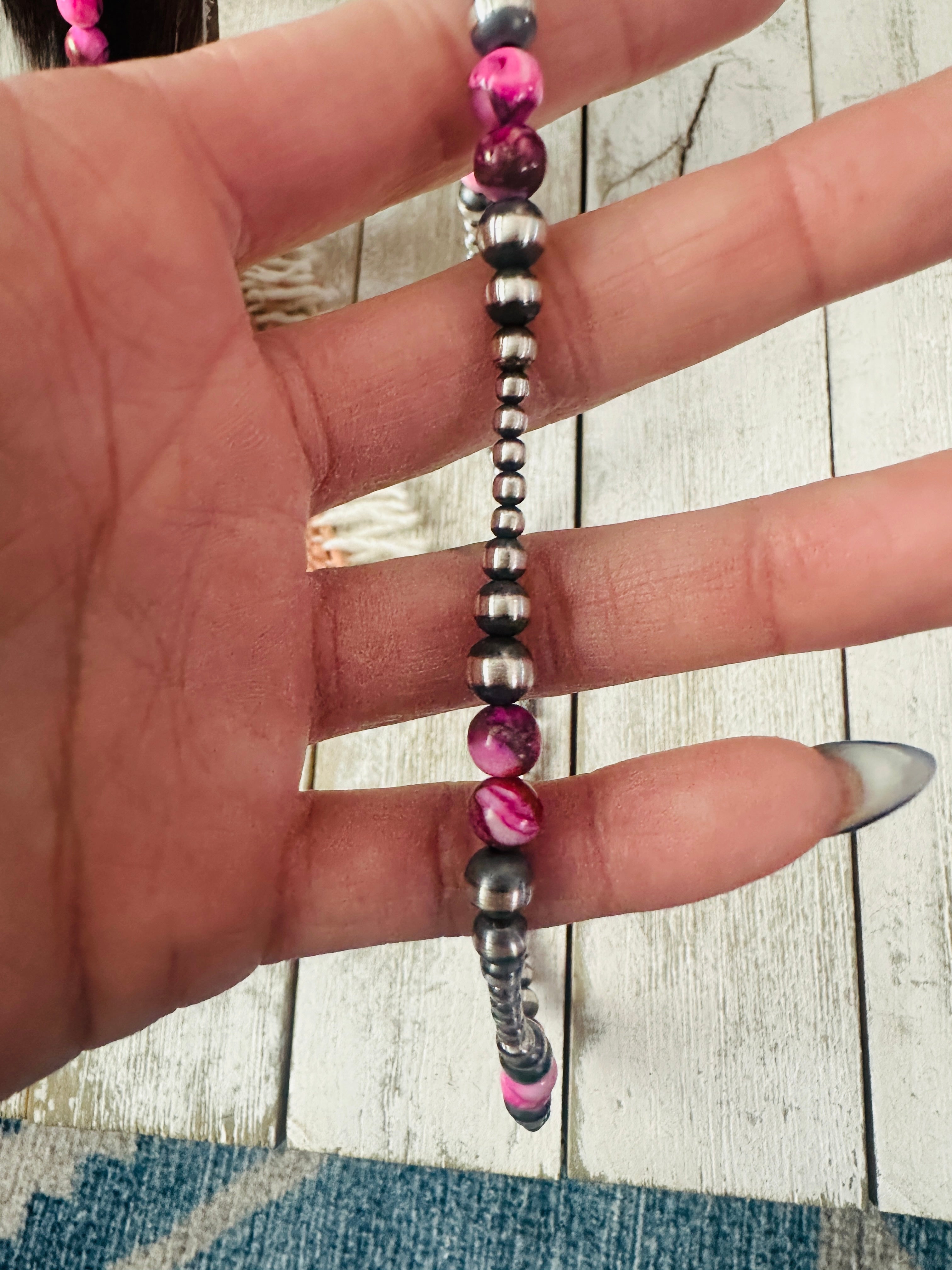 Handcrafted Sterling Silver & Pink Mojave Beaded Necklace