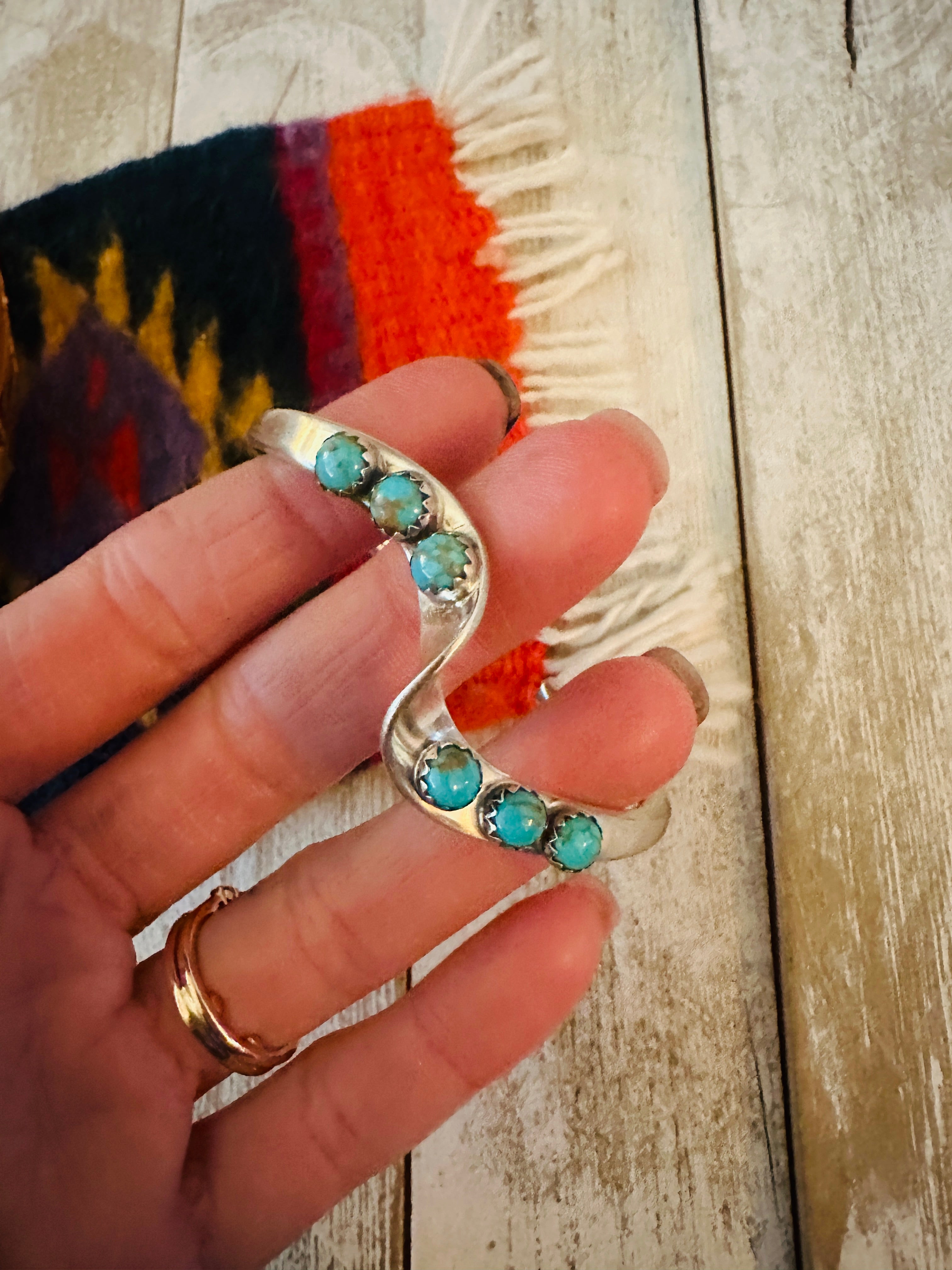 Navajo Turquoise & Sterling Silver Wave Cuff Bracelet