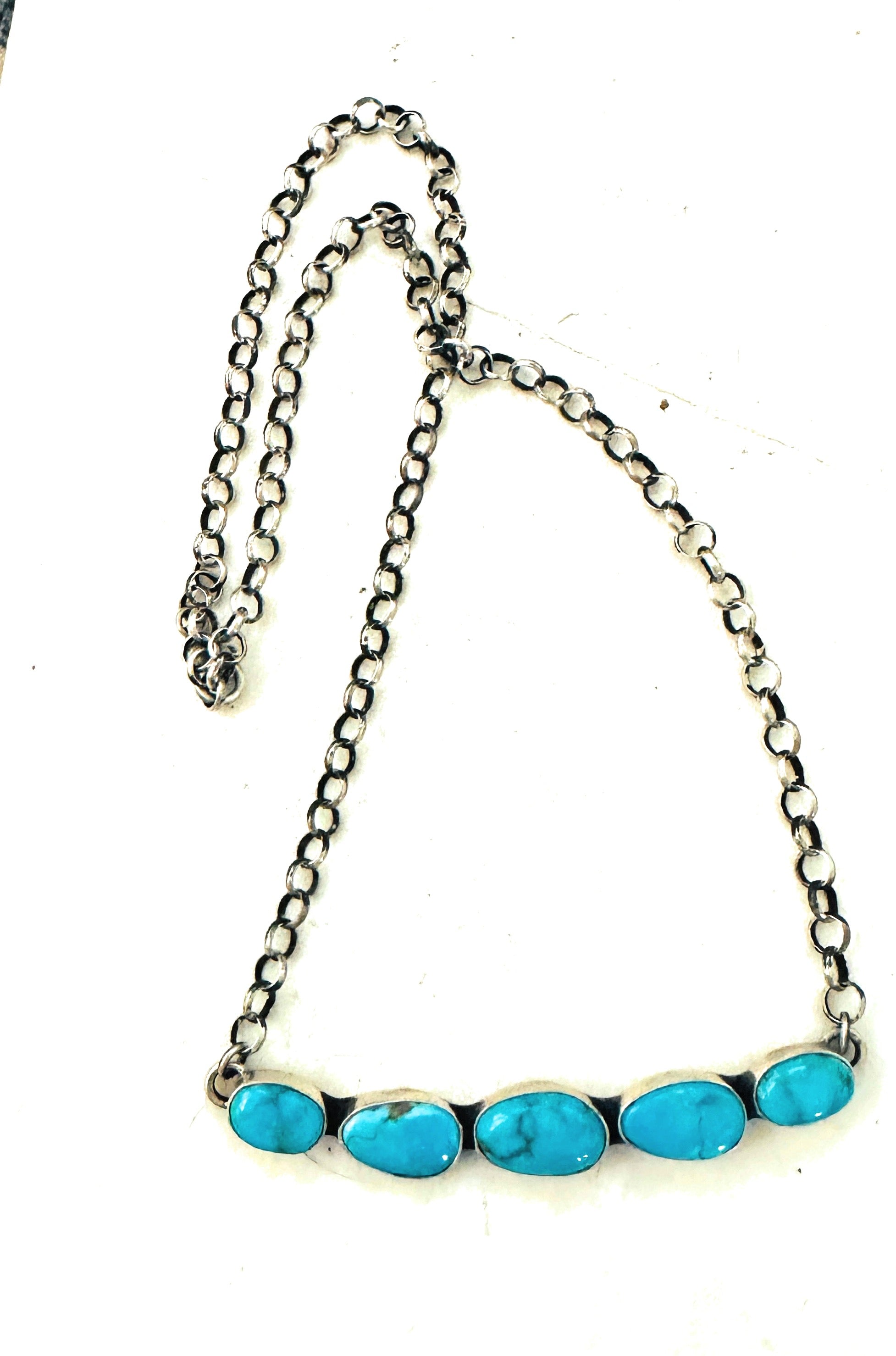 Navajo Sterling Silver & Kingman Turquoise Bar Necklace