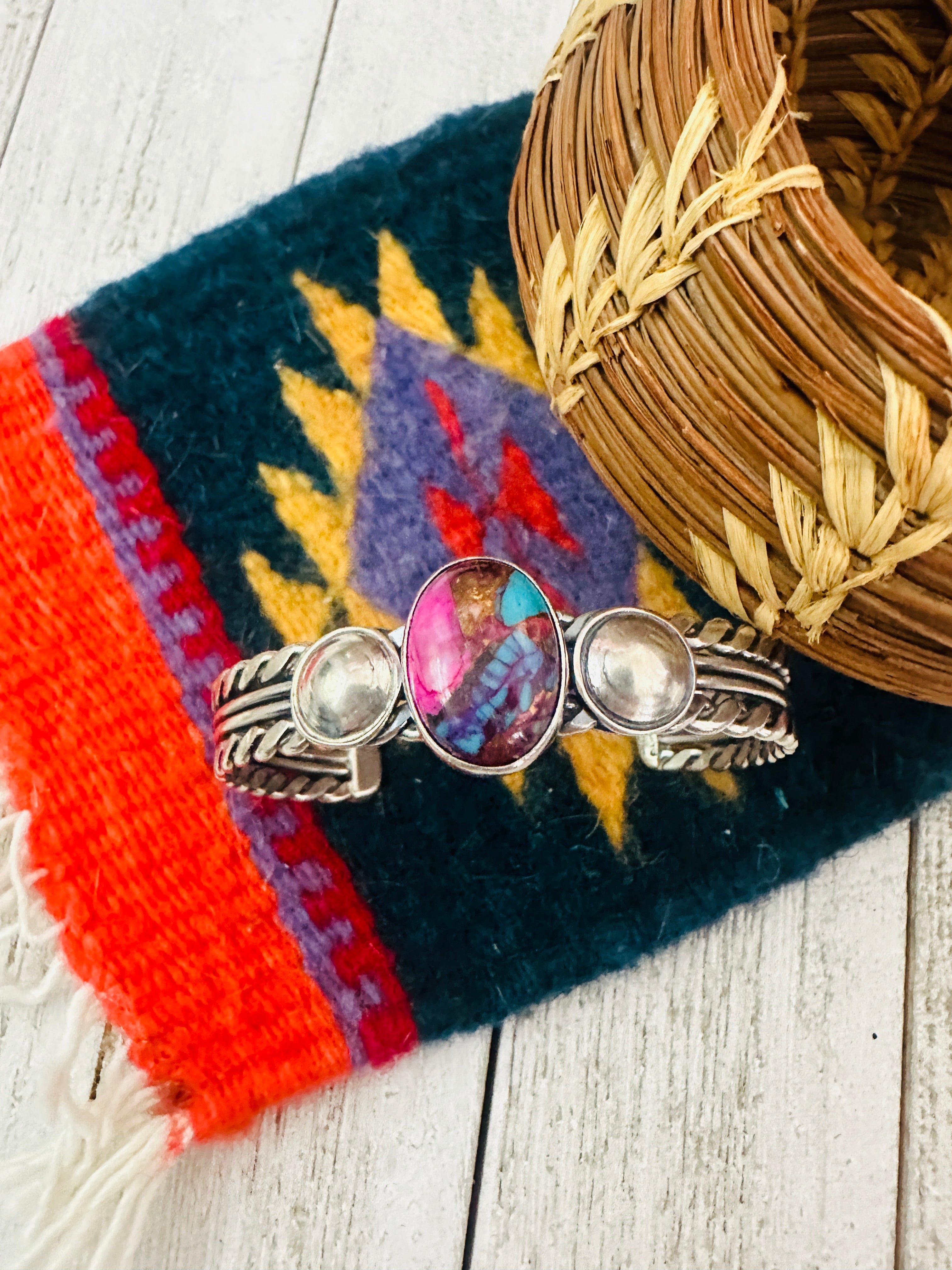 Navajo Pink Dream Mojave & Sterling Silver Cuff Bracelet