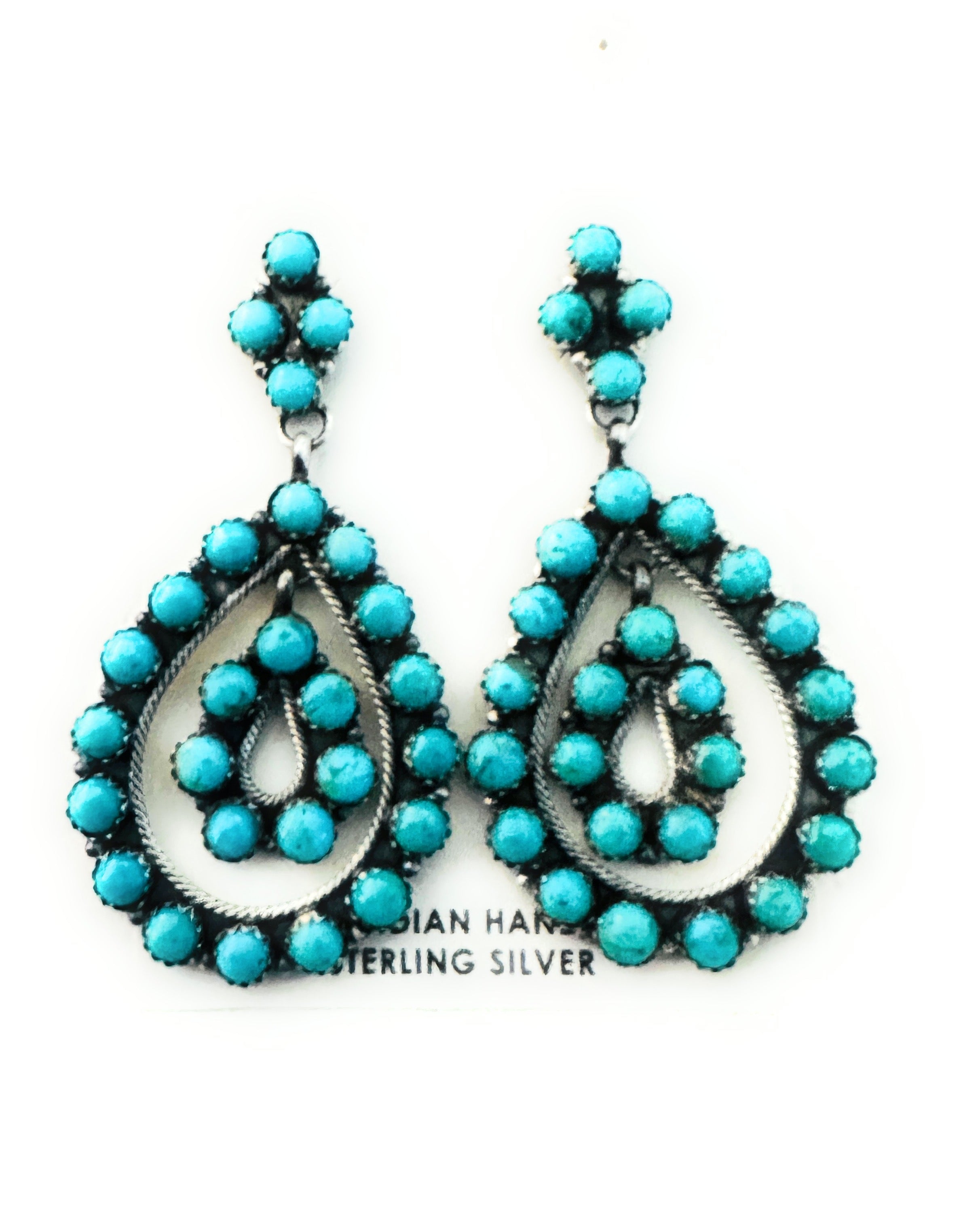 Navajo Sterling Silver & Turquoise Cluster Dangle Earrings