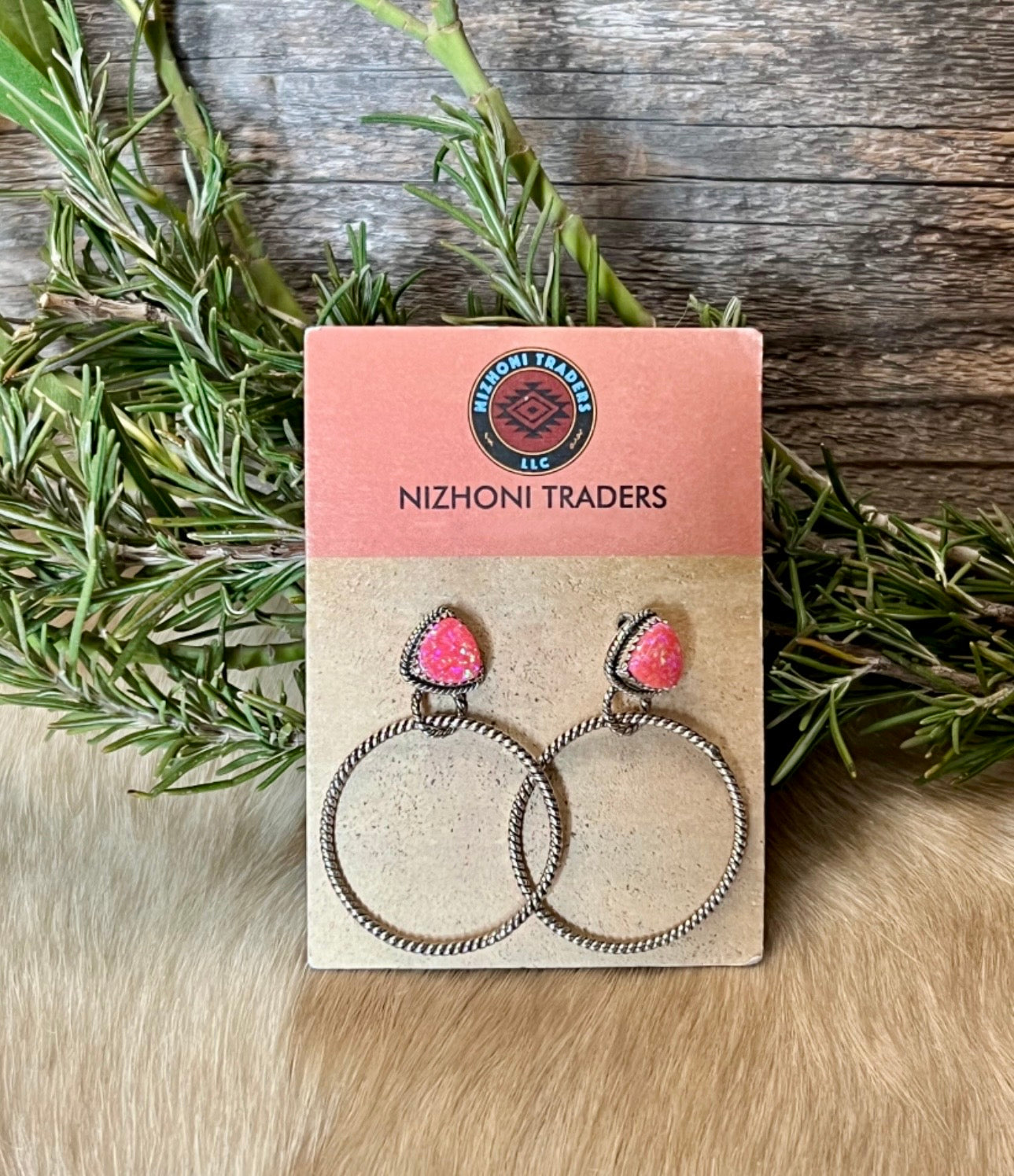 Handmade Pink Opal Hoop Earrings