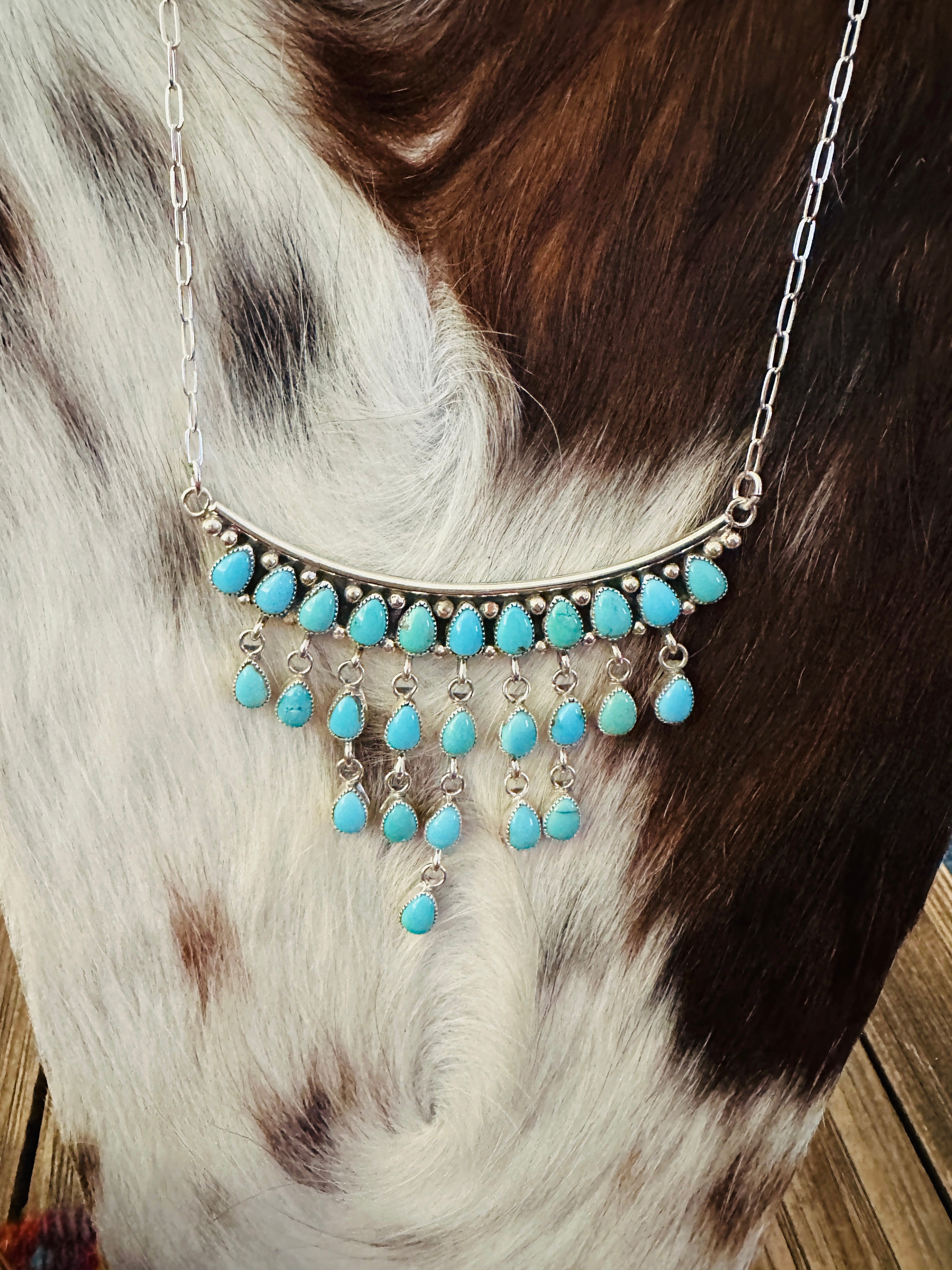 Handcrafted Turquoise & Sterling Silver Chandelier Necklace by Julia Etsitty