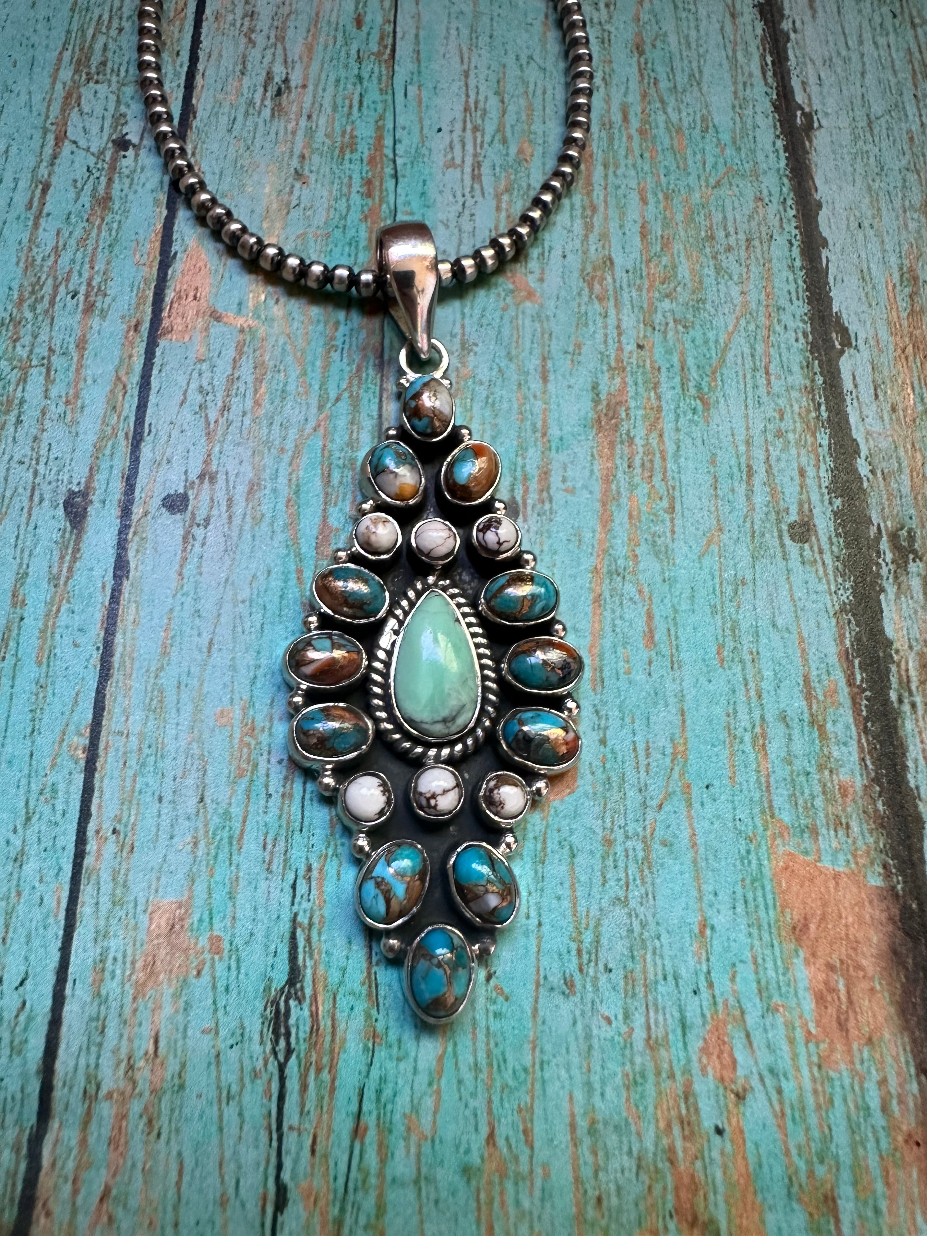 Handmade Sterling Silver, Wild Horse, Turquoise & Spice Pendant