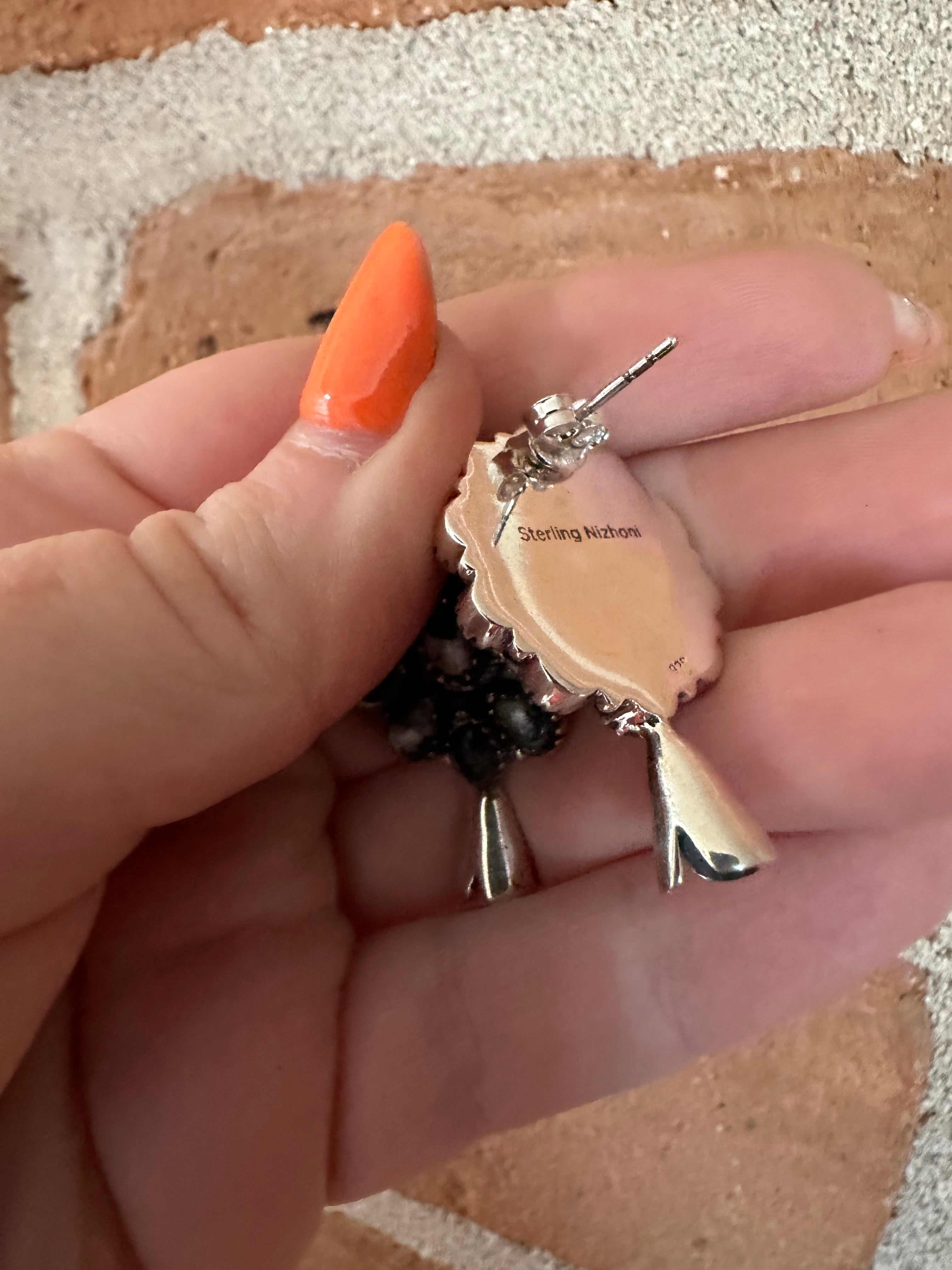 Handmade White Buffalo and Sterling Silver Blossom Earrings