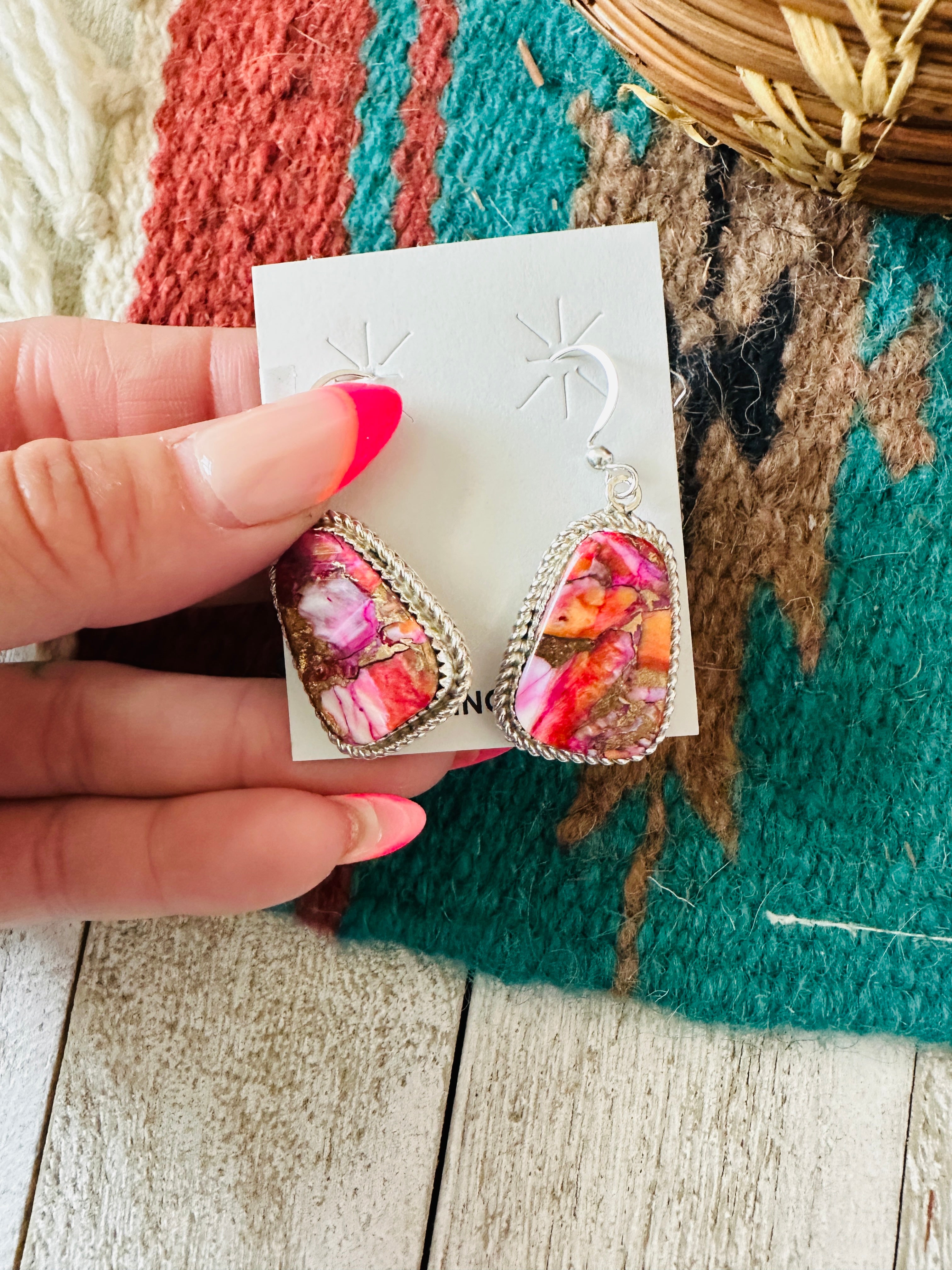 Handcrafted Pink Mojave and Sterling Silver Dangle Earrings