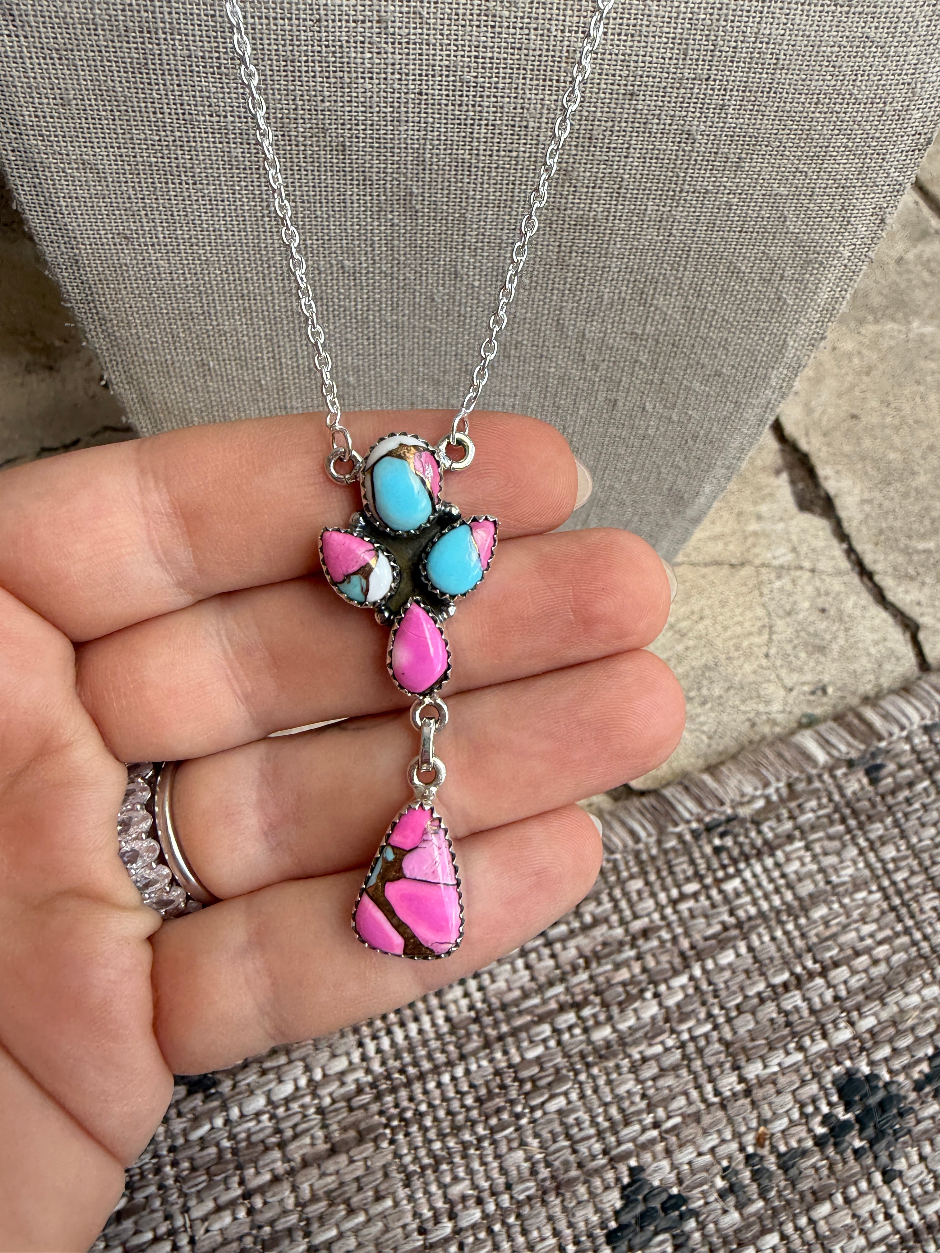 Beautiful Handmade Sterling Silver & Cotton Candy Necklace