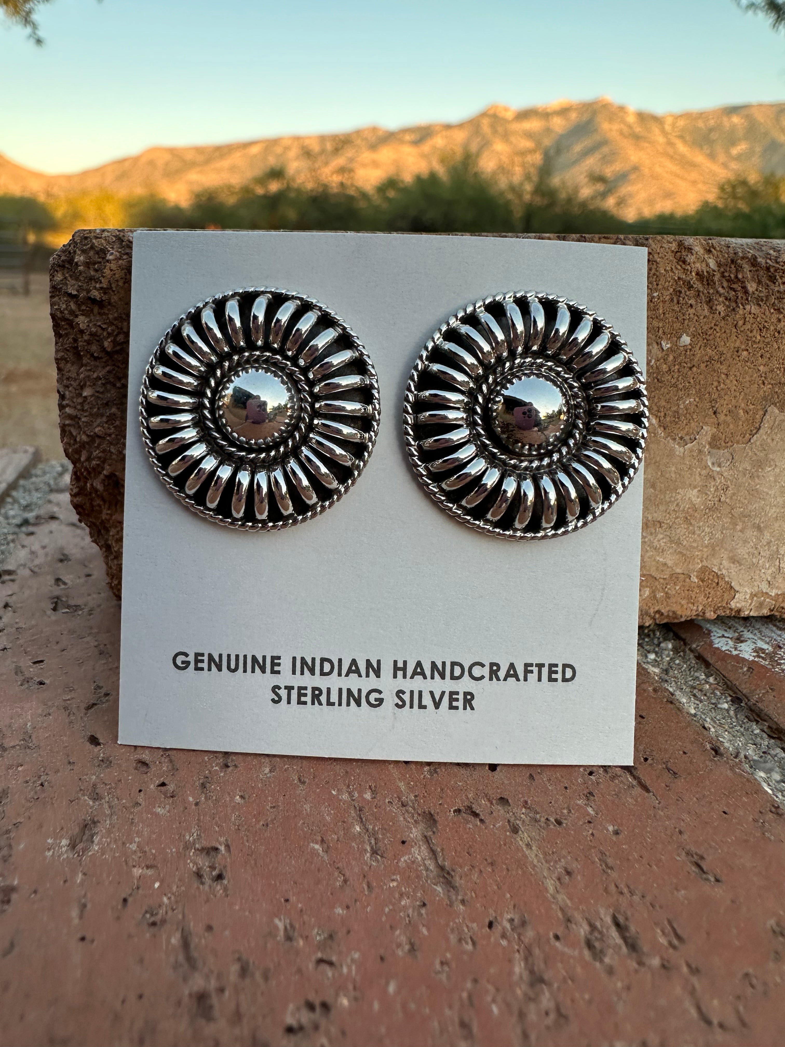 Navajo Hand Stamped Sterling Silver Rolled Concho Post Earrings