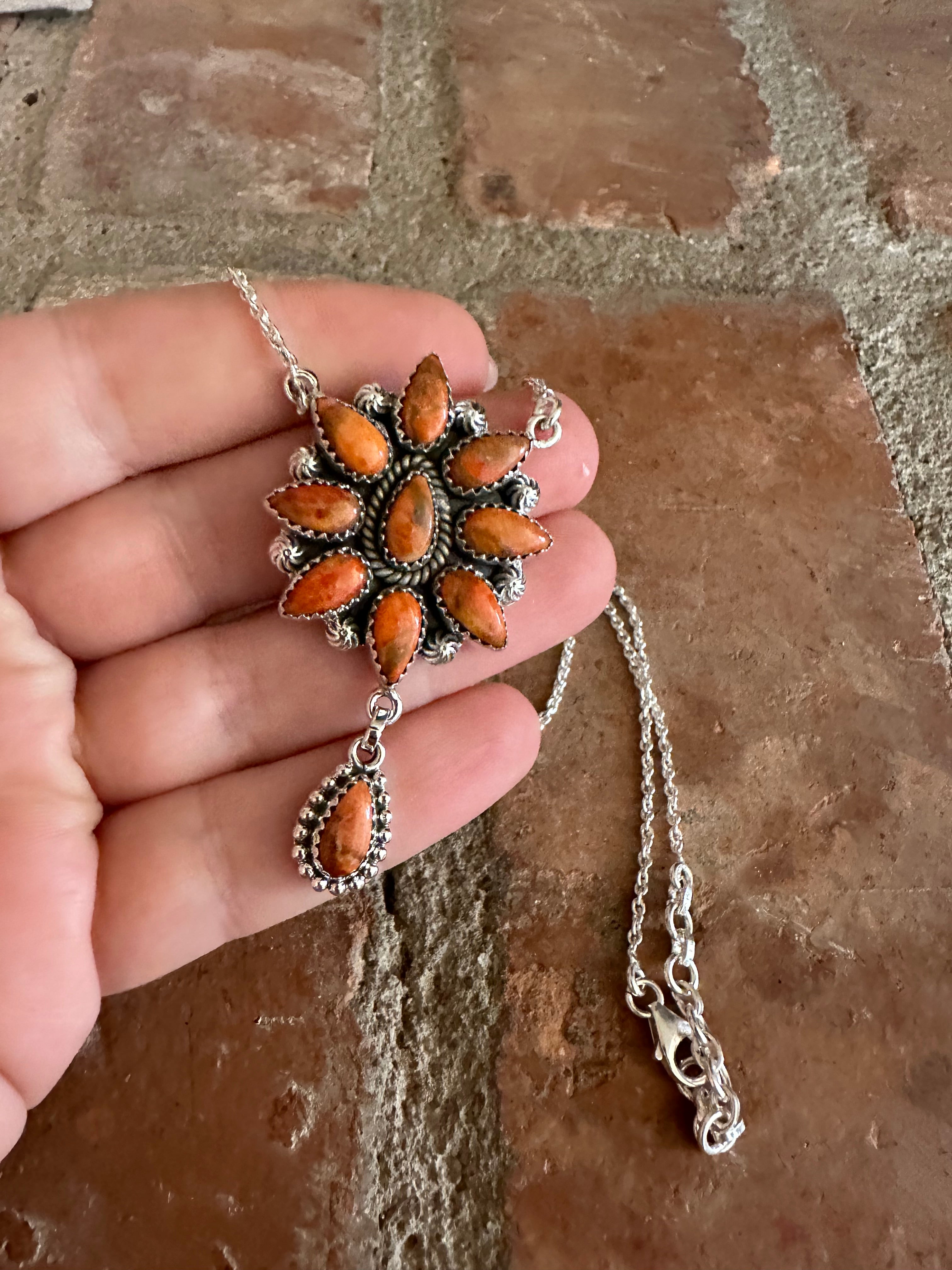 Blooming Cluster Handmade Sterling Silver & Orange Mojave Necklace