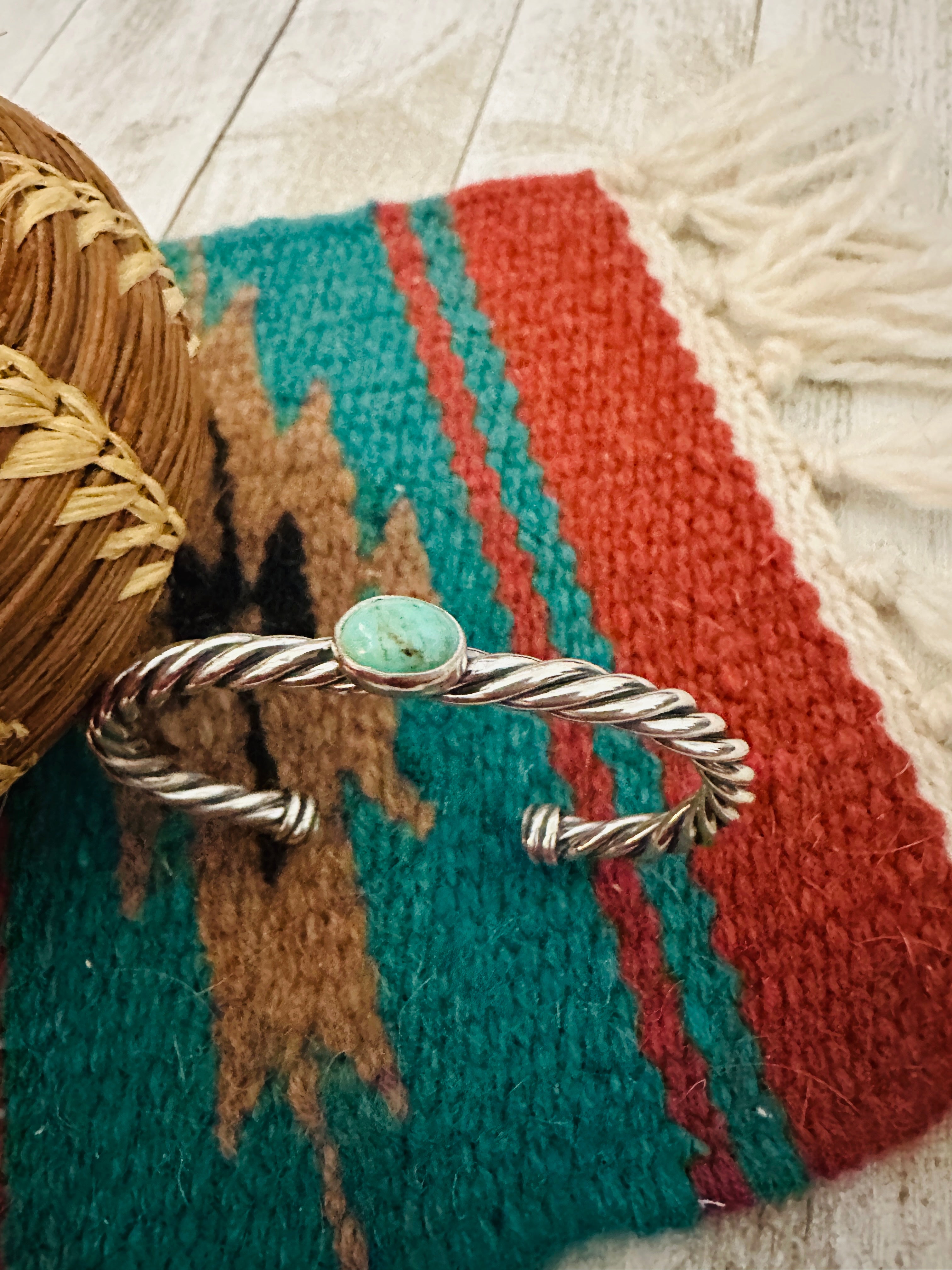 Navajo Turquoise & Twisted Sterling Silver Cuff Bracelet