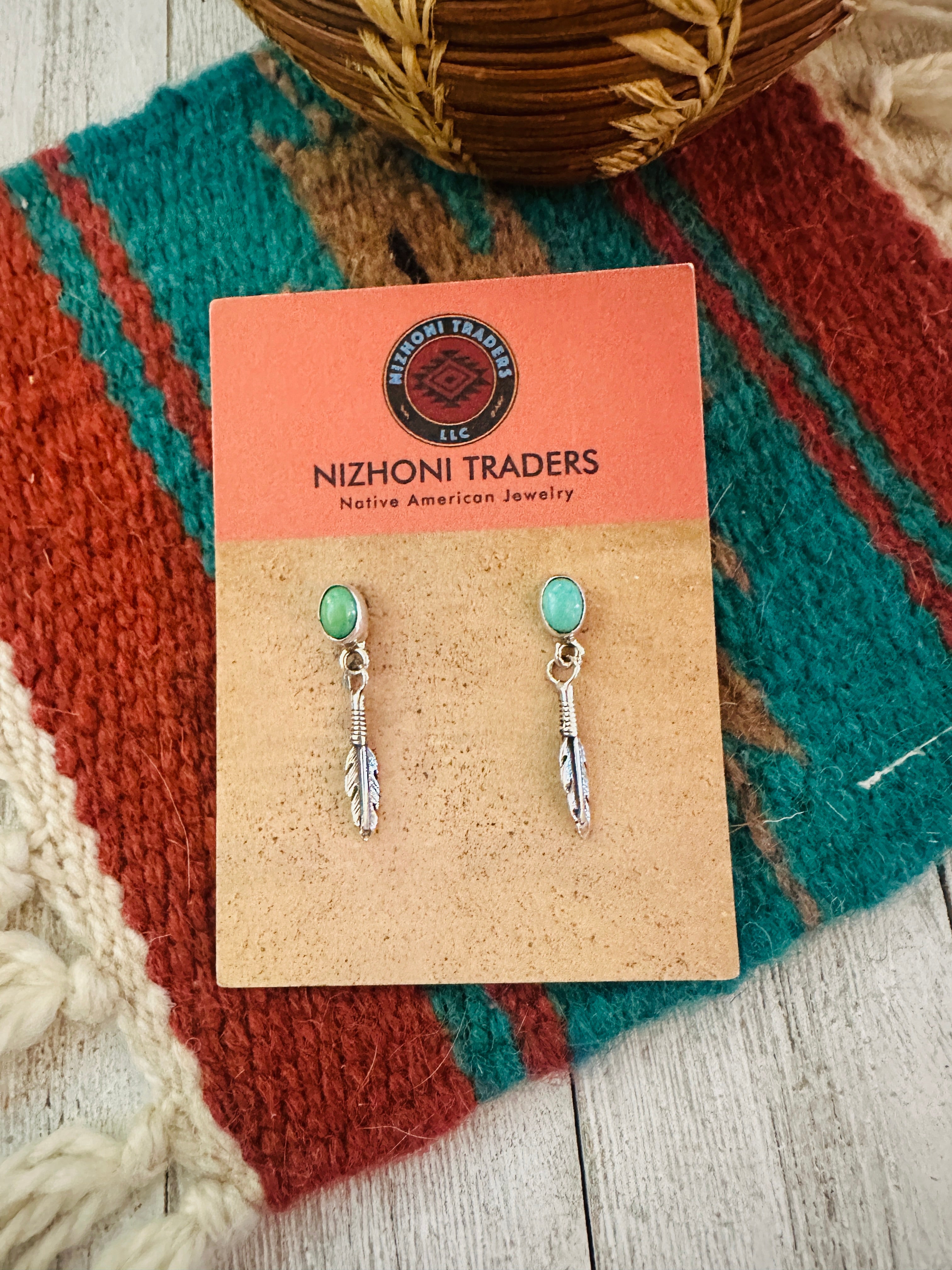 Navajo Turquoise & Sterling Silver Feather Earrings