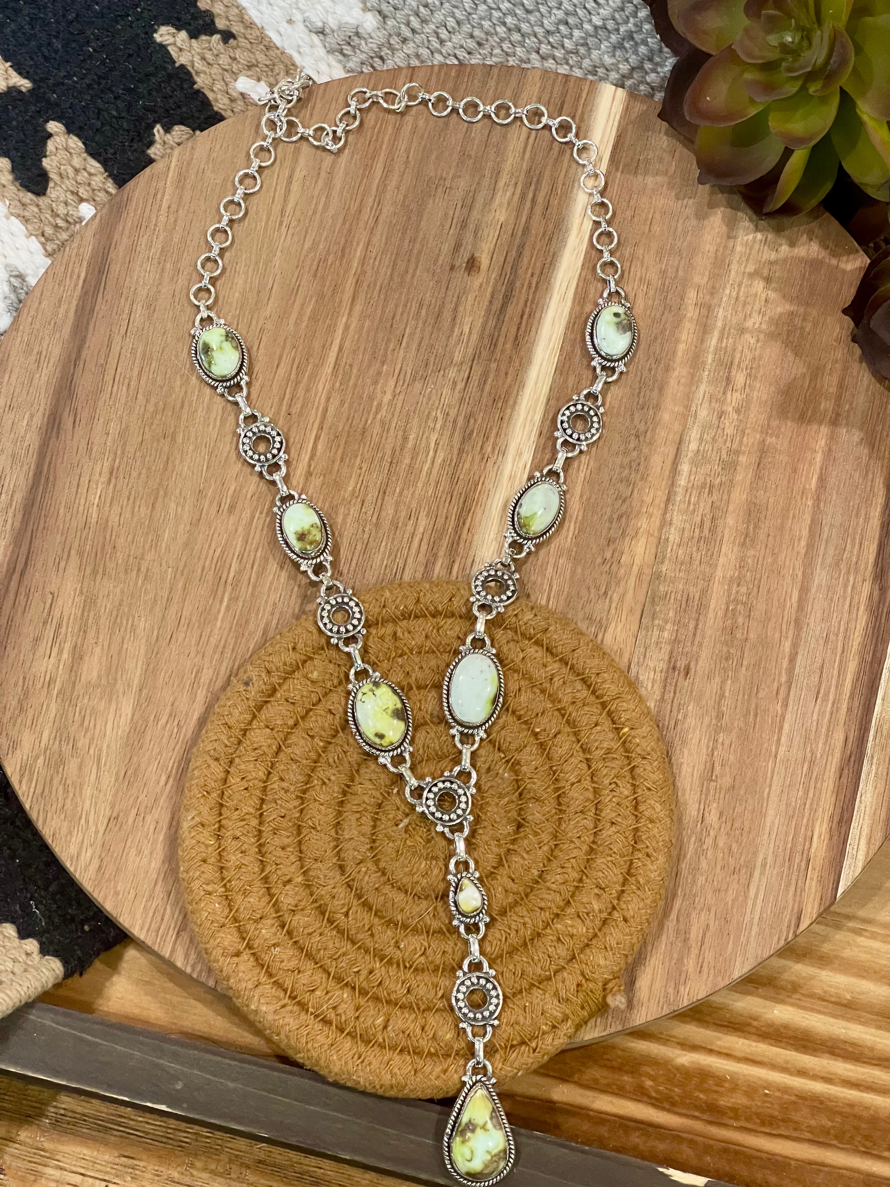 Handmade Sterling Silver & Palomino Lariat Necklace