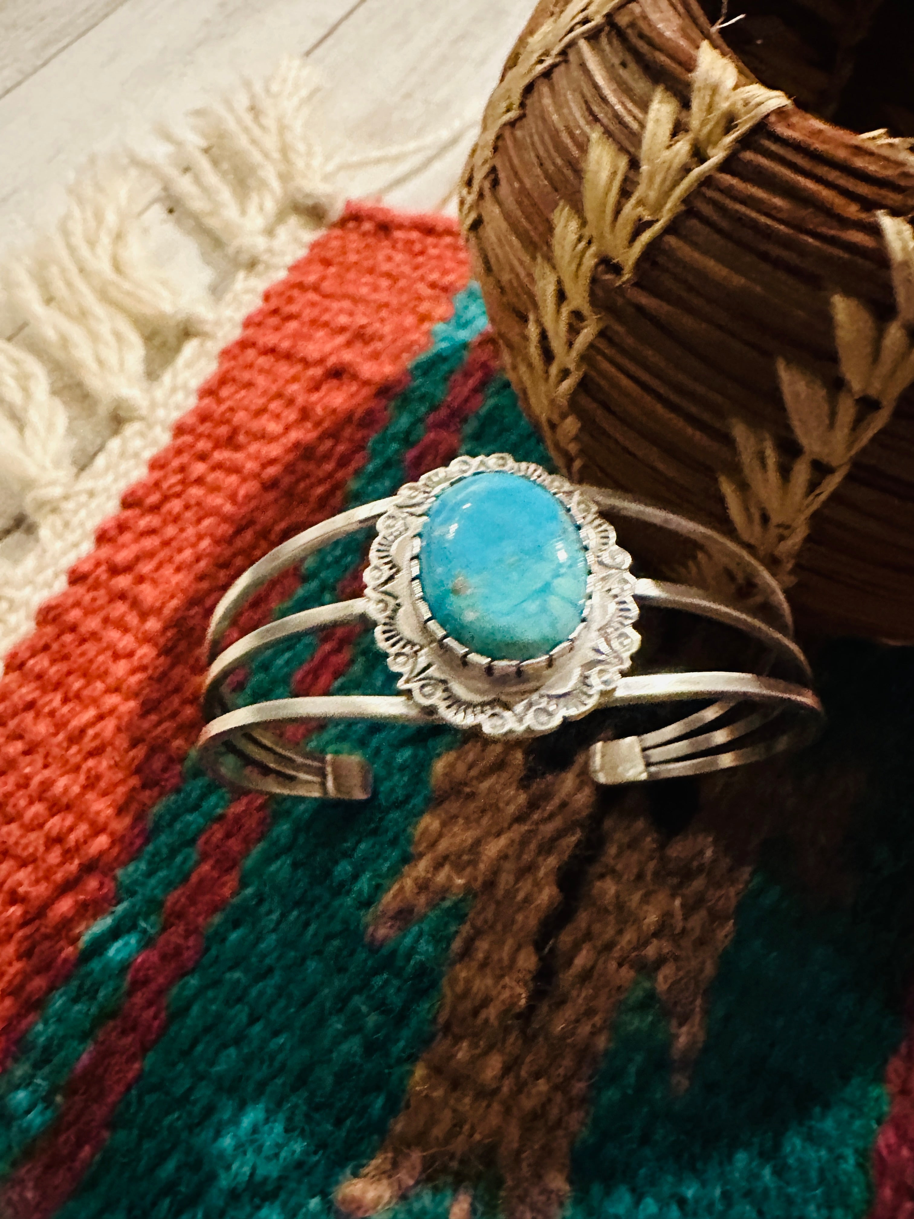 Navajo Sterling Silver & Kingman Turquoise Cuff Bracelet