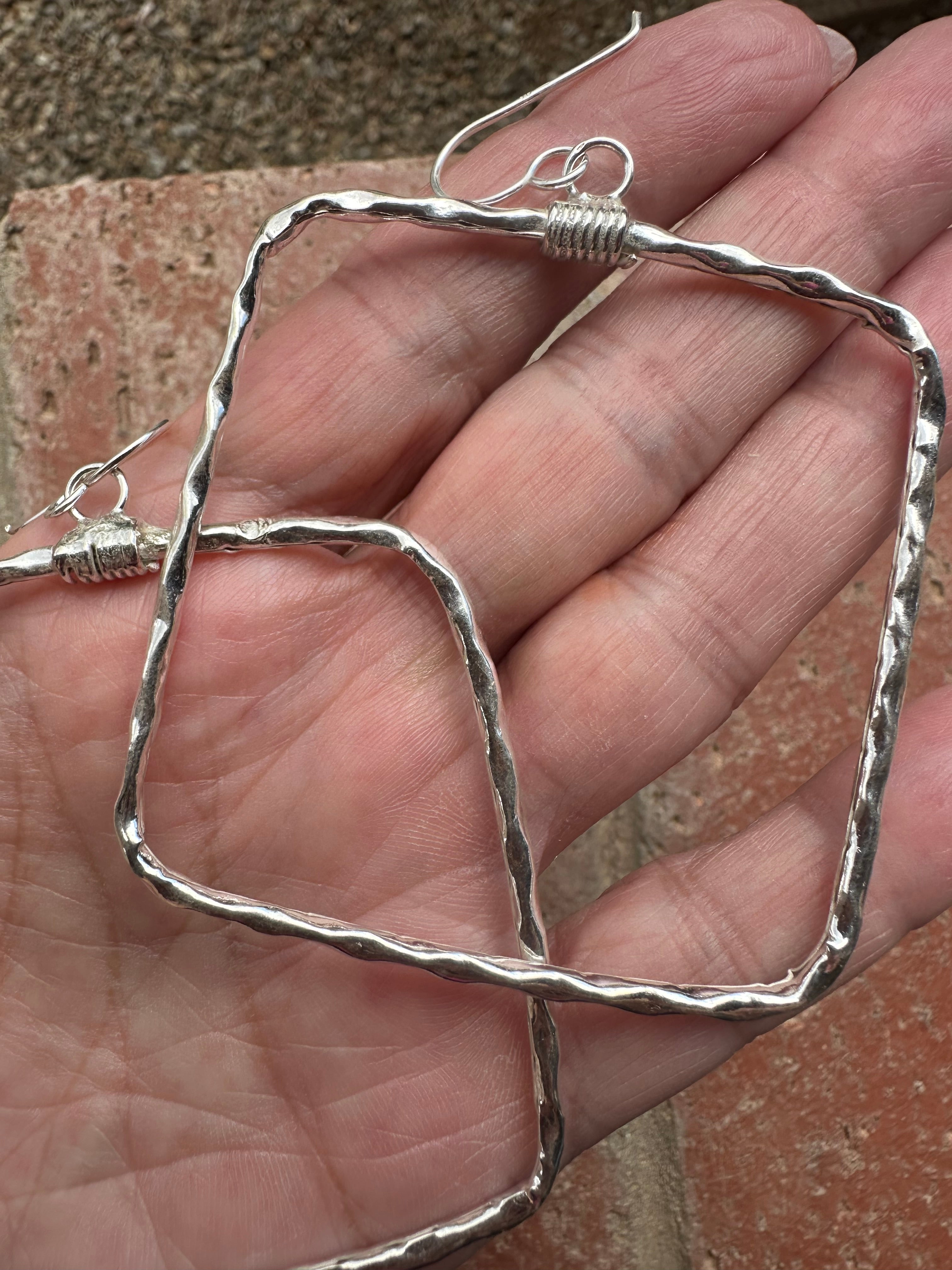 Handmade Sterling Silver Square Hoop Earrings