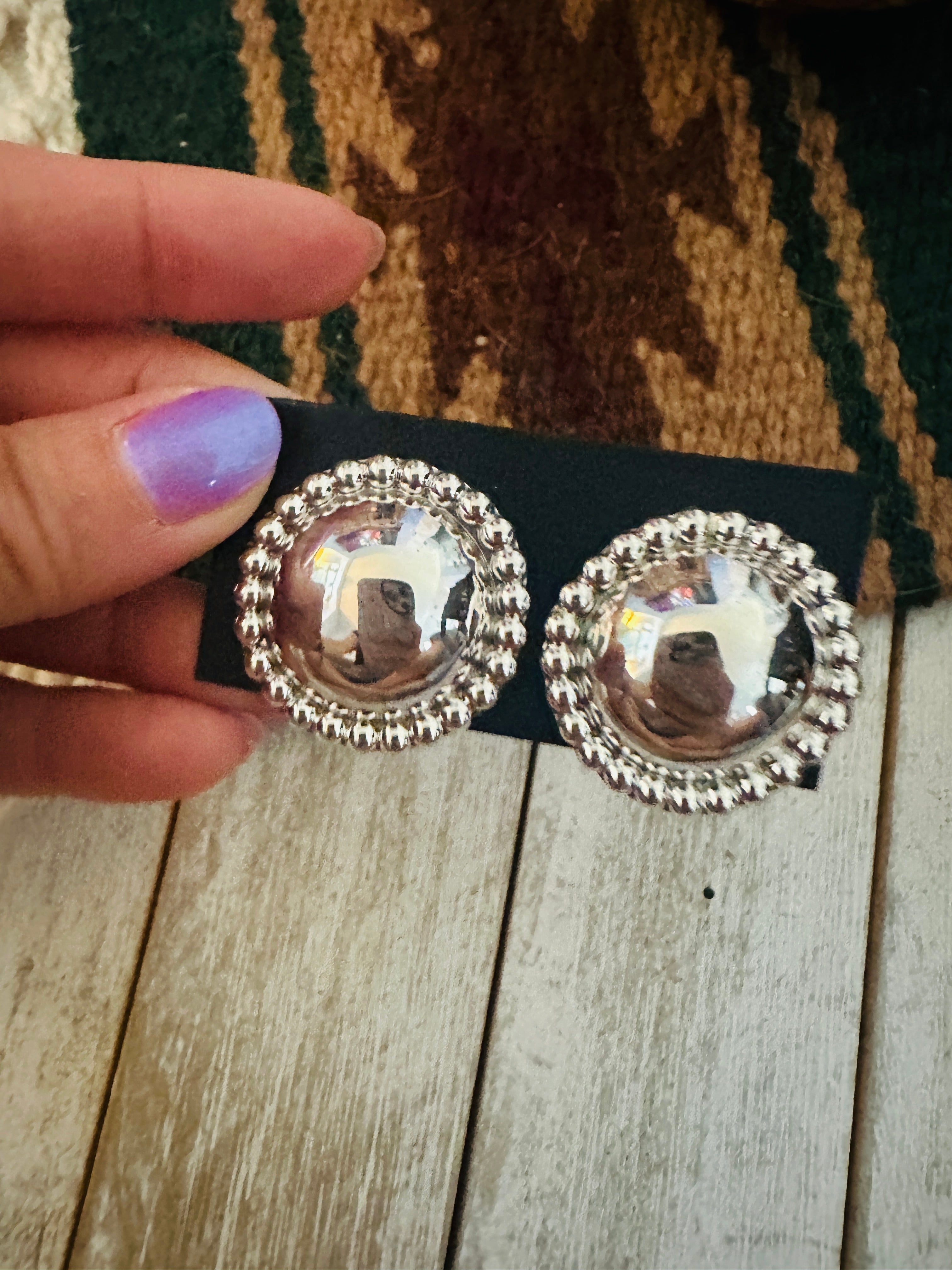 Navajo Sterling Silver Stud Earrings 1.25”