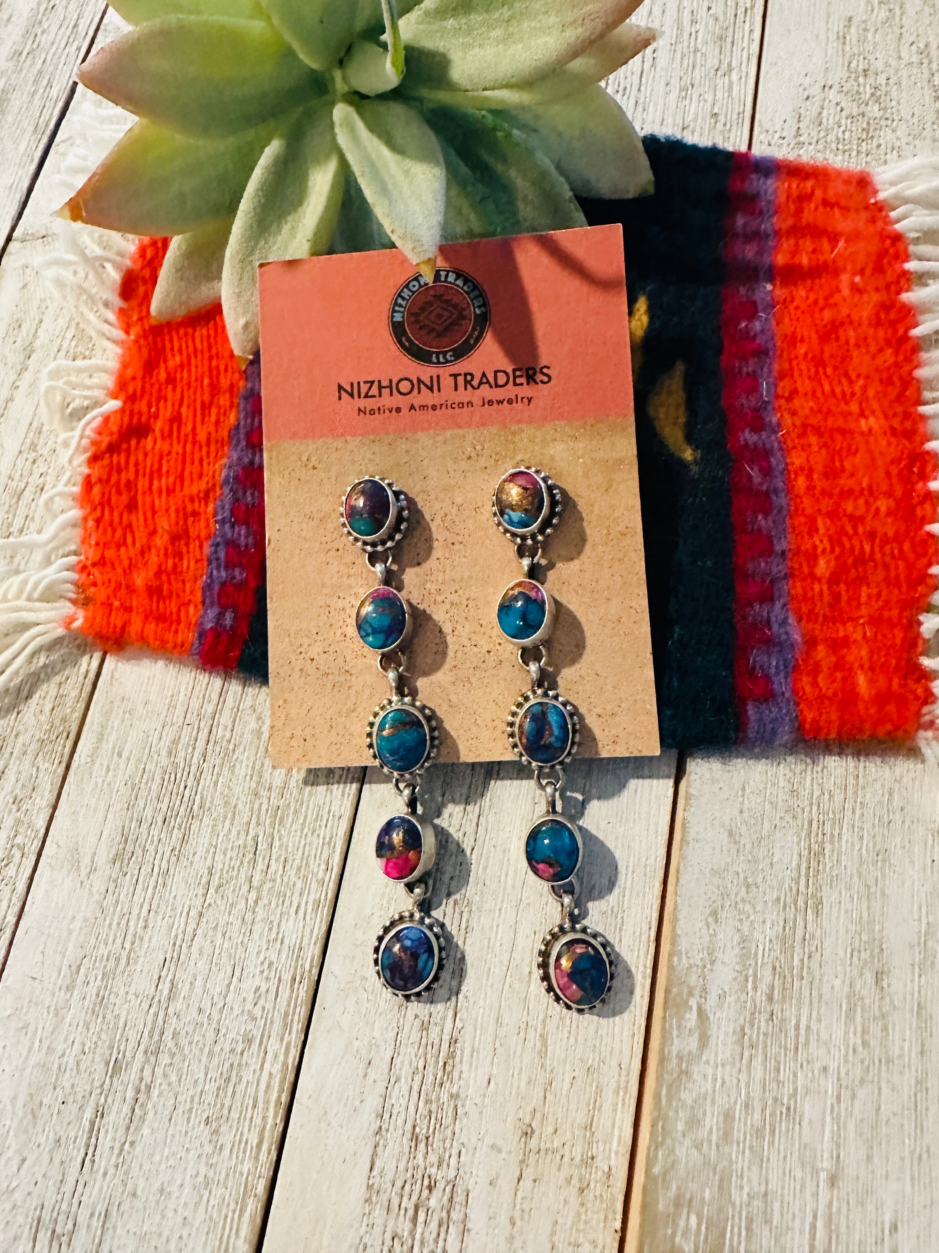 Navajo Sterling Silver & Pink Dream Mojave Dangle Earrings