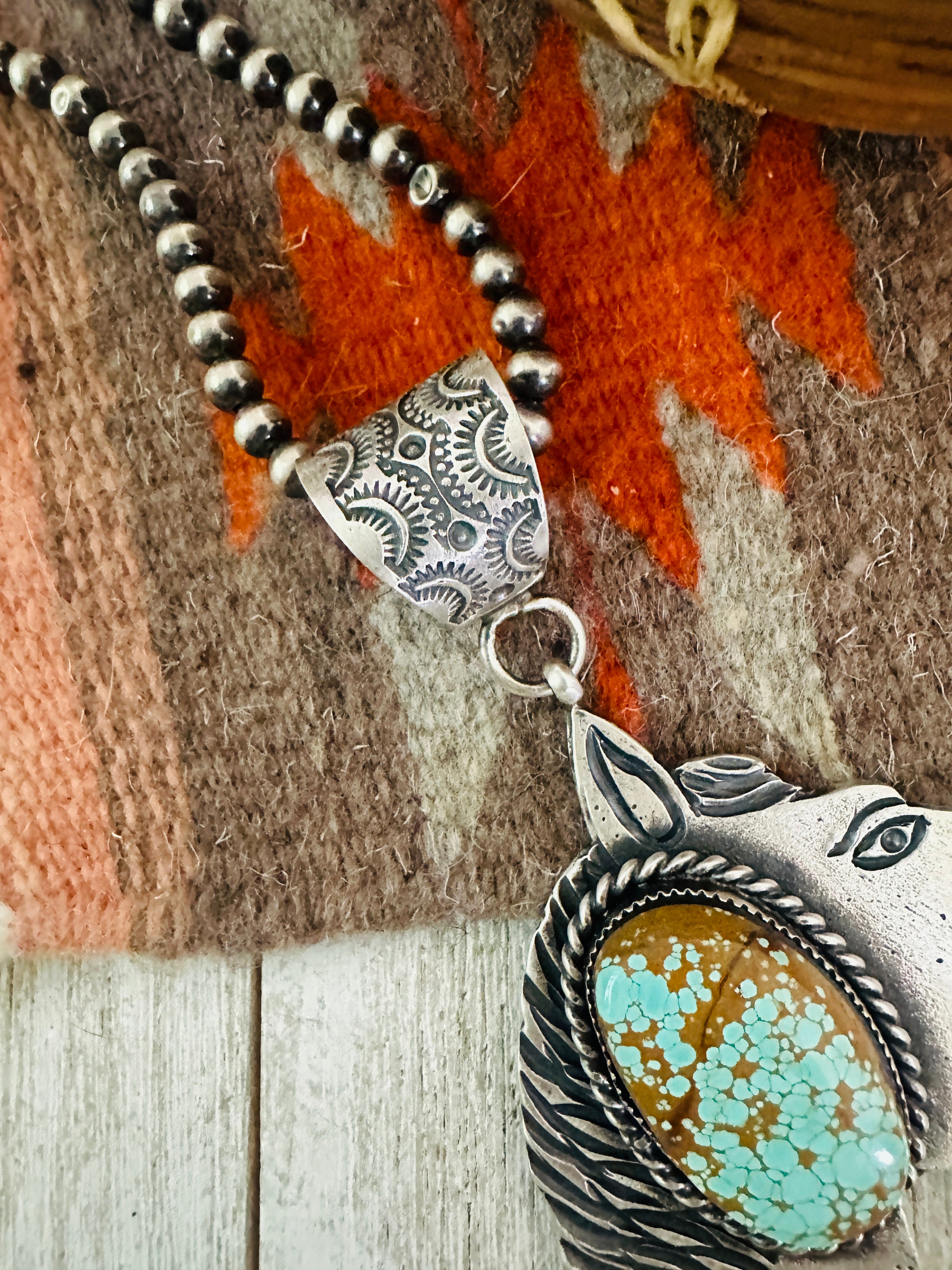 Navajo Turquoise & Sterling Silver Horse Pendant by Kevin Billah