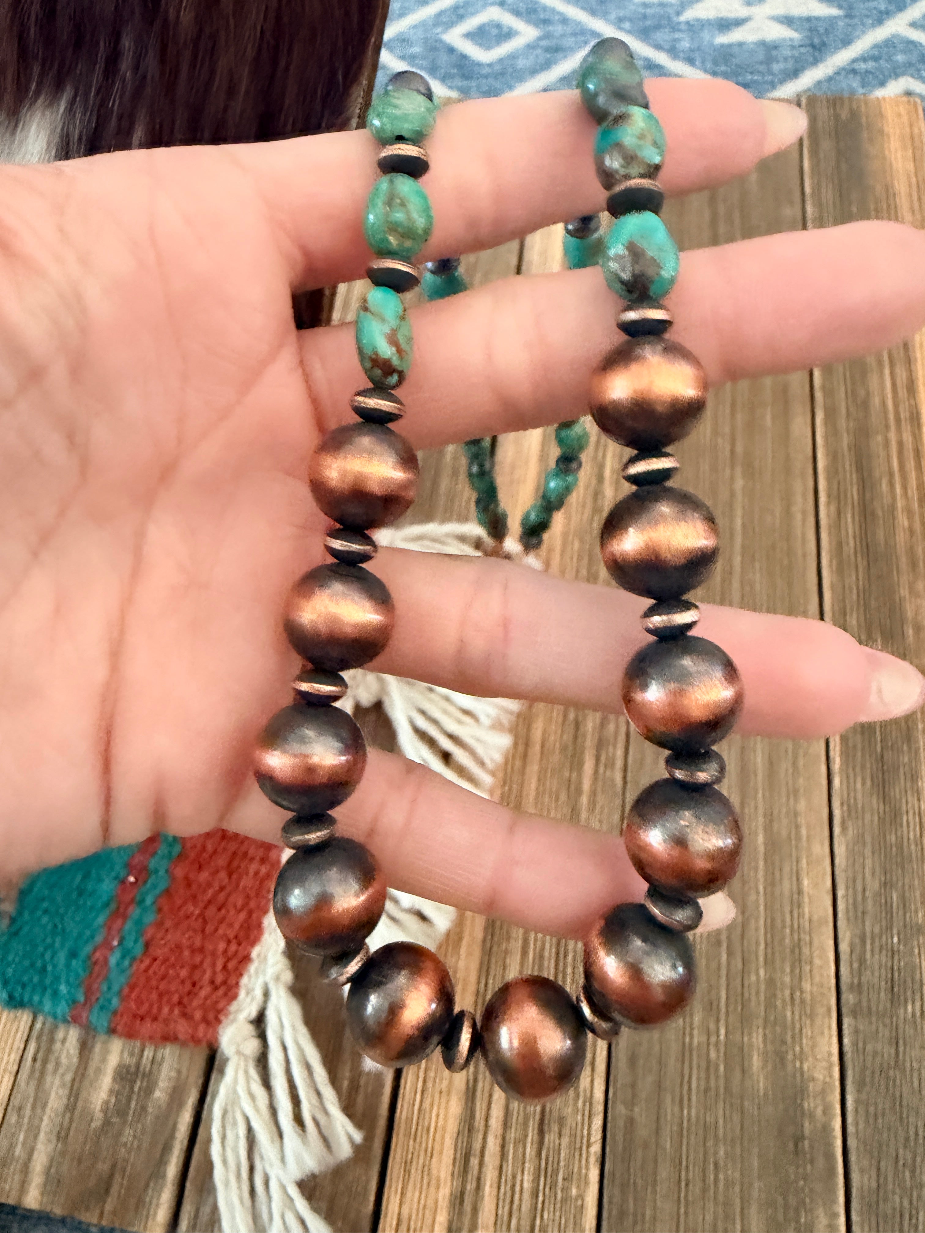 Handcrafted Turquoise & Copper 20” Beaded Necklace
