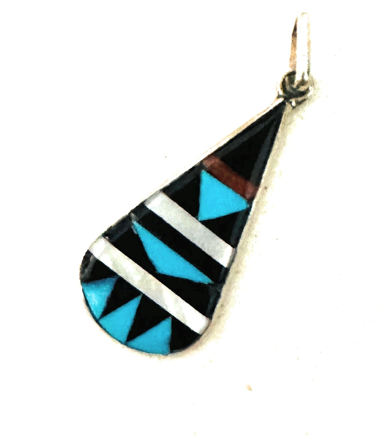 Zuni Multi Stone & Sterling Silver Inlay Teardrop Pendant