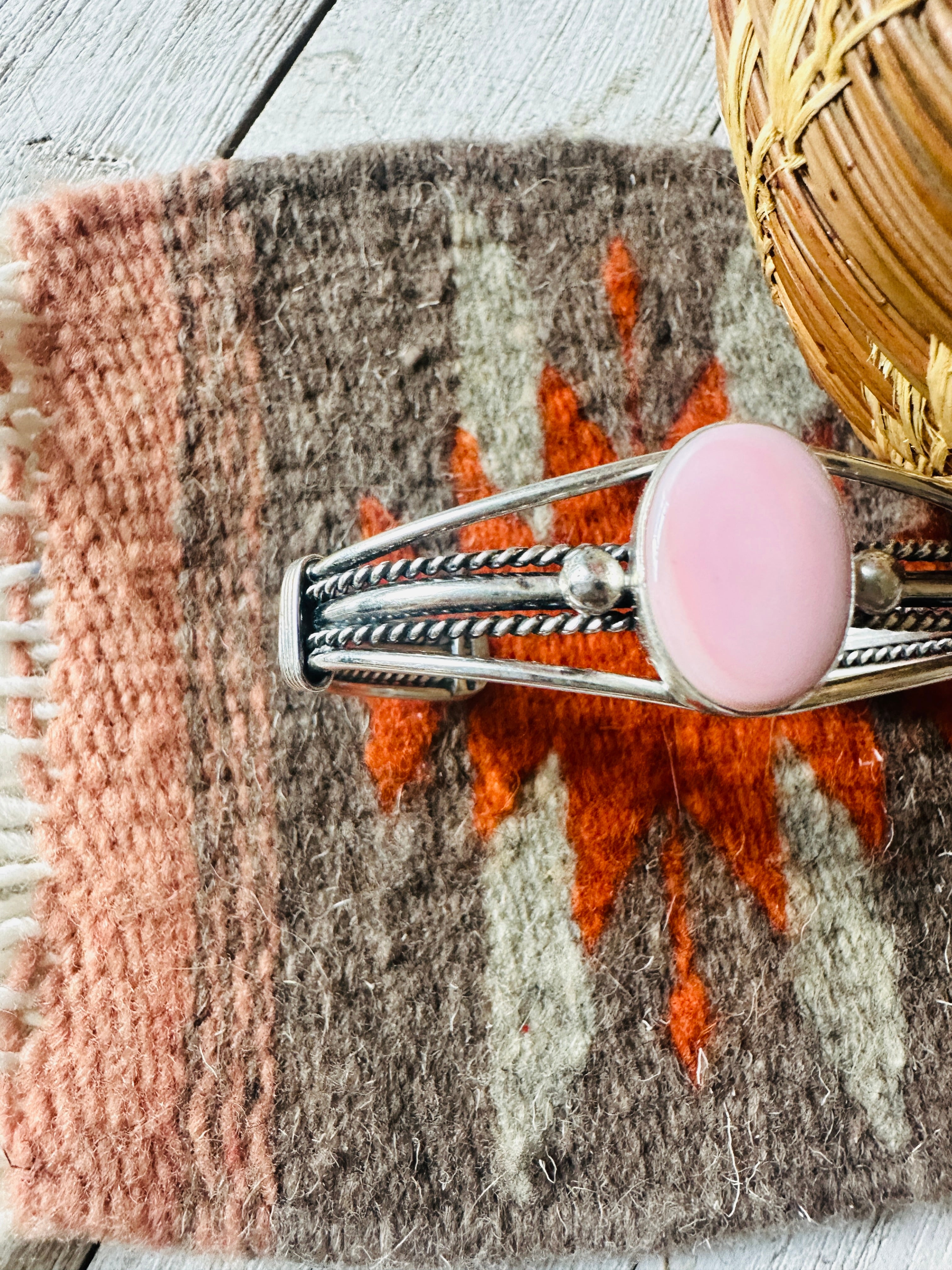 Navajo Queen Pink Conch Shell & Sterling Silver Cuff Bracelet