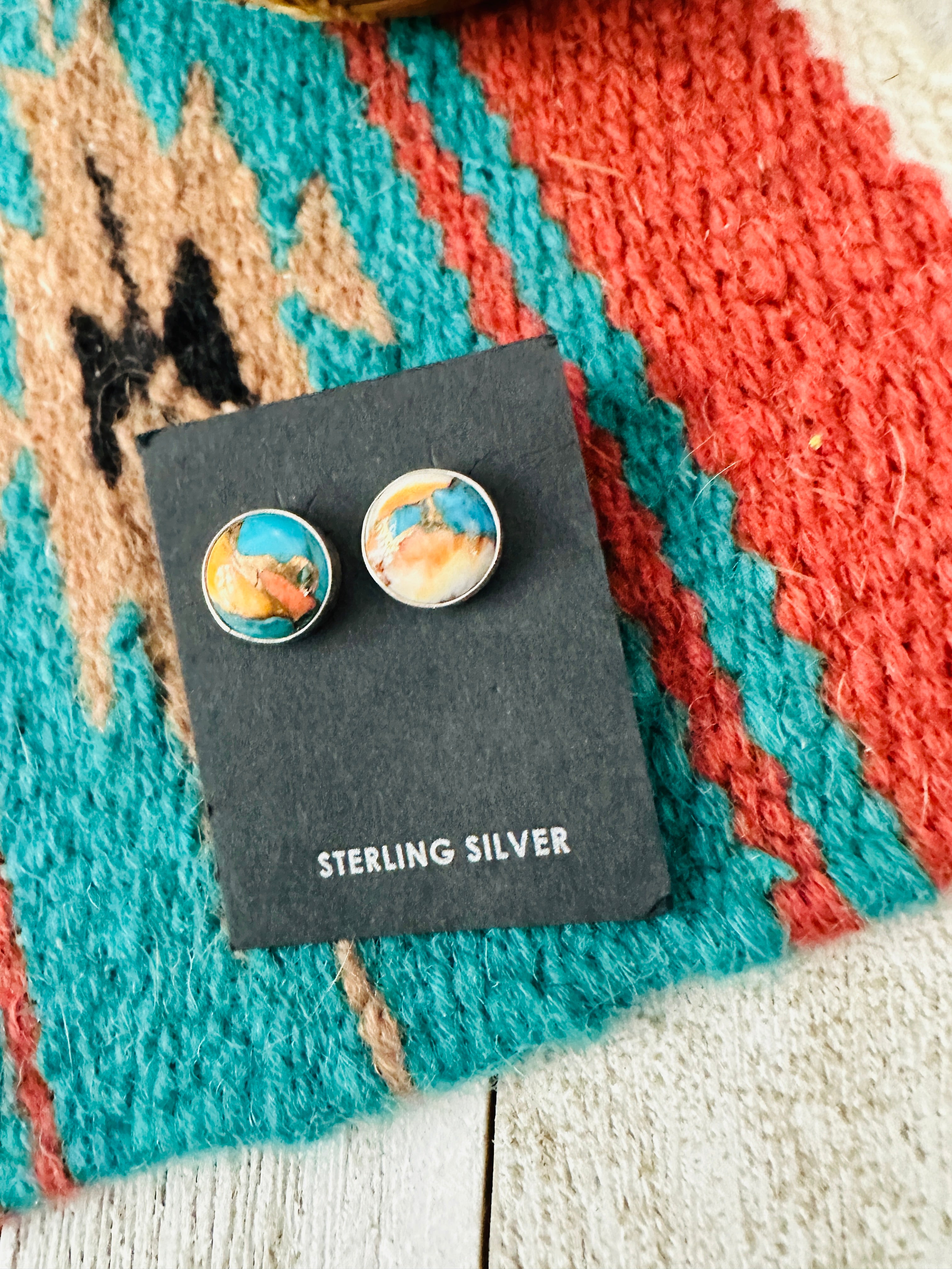 Navajo Multi Stone Spice And Sterling Silver Spice Earrings