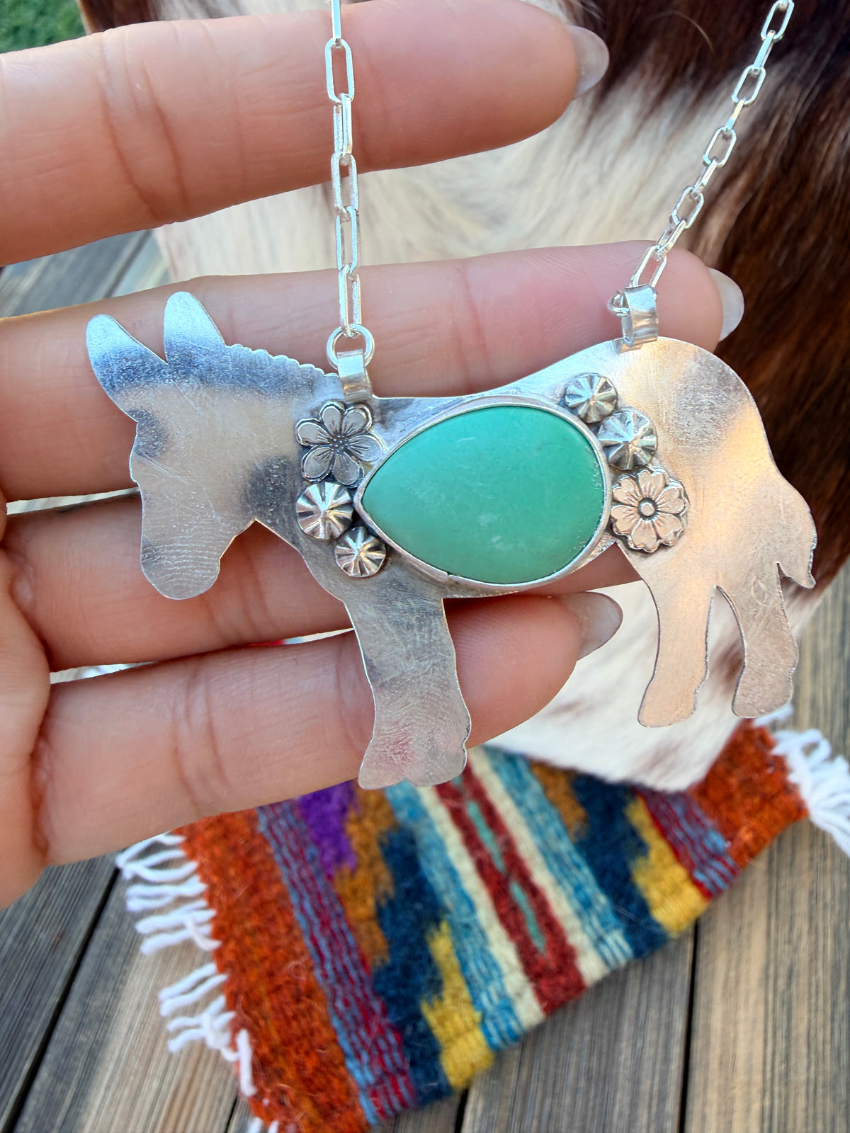 Handmade Sterling Silver & Turquoise Donkey Necklace