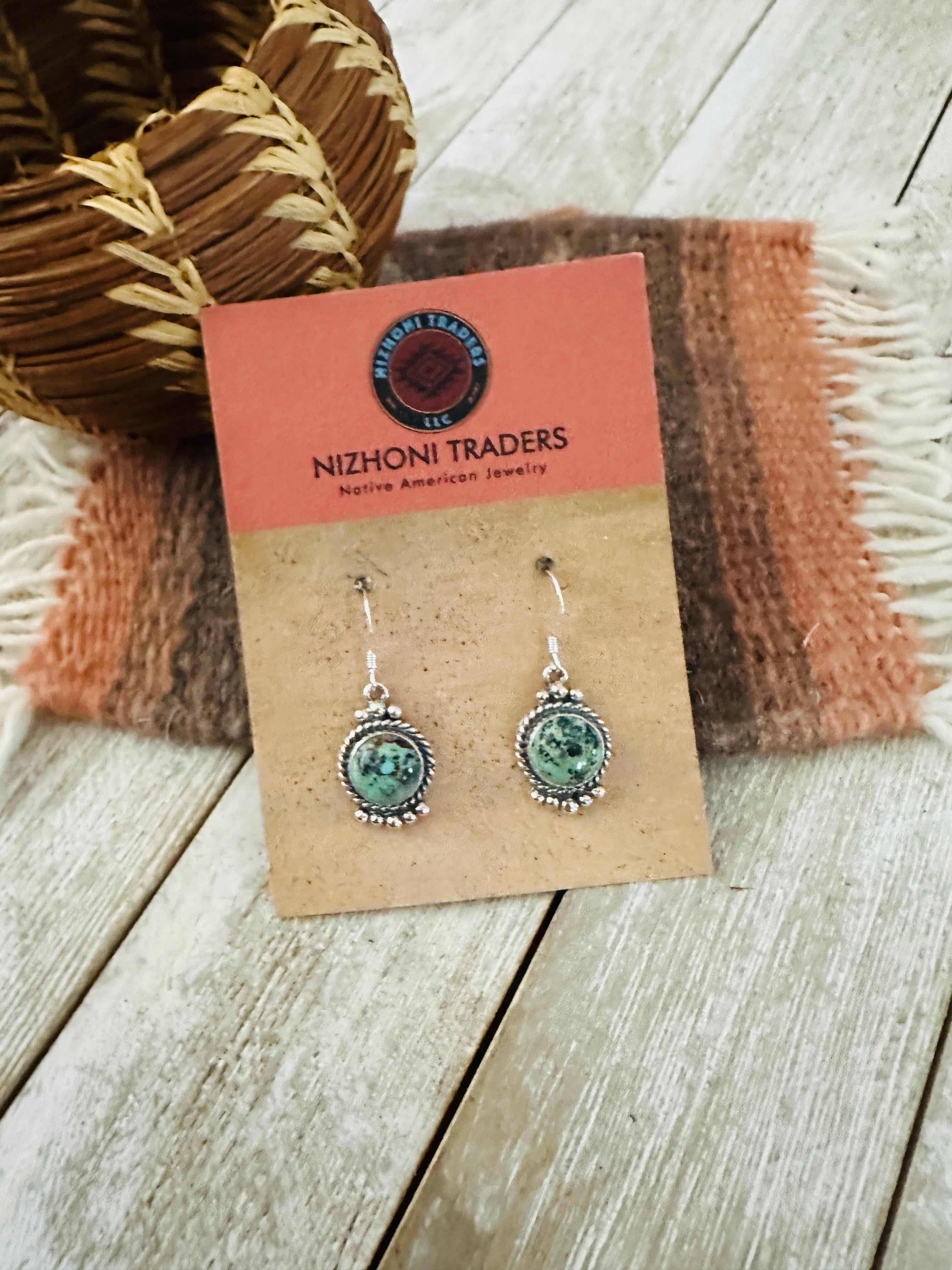 Handcrafted Hubei Turquoise & Sterling Silver Dangle Earrings