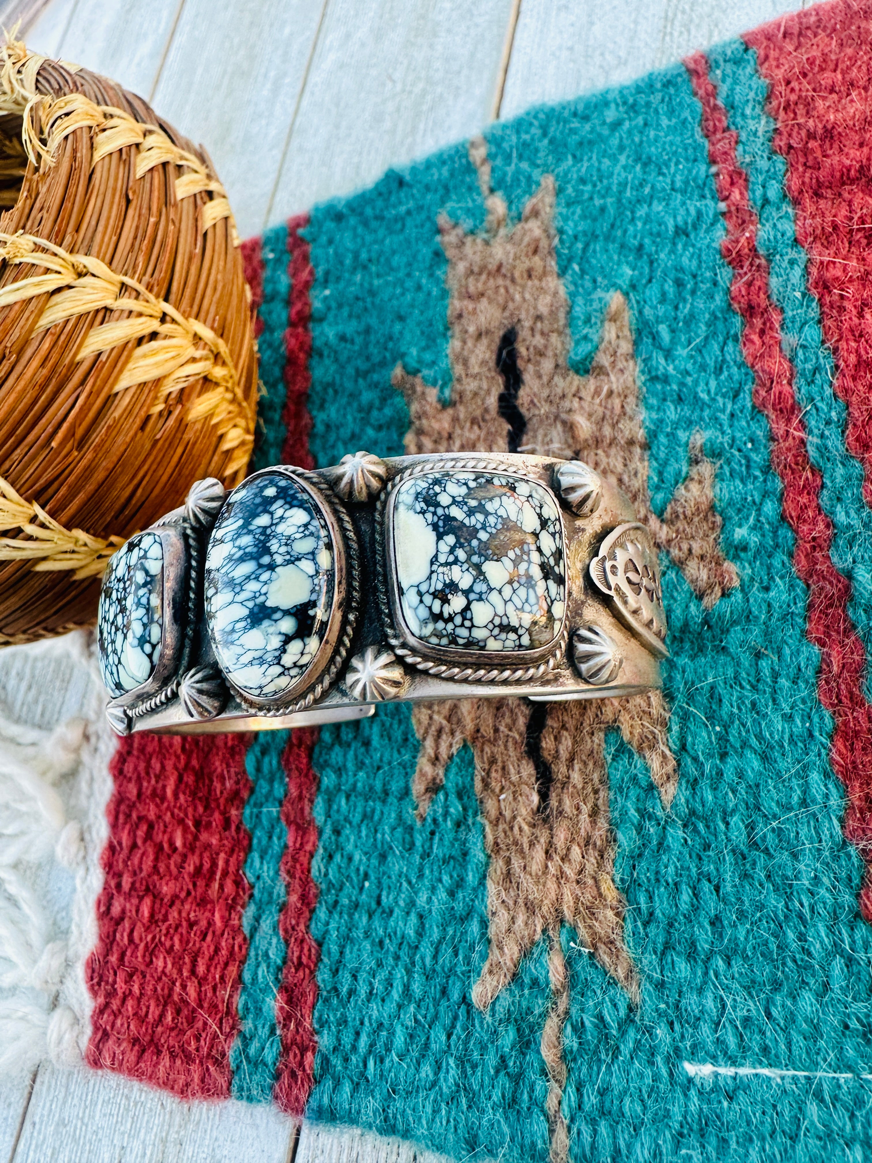 Handcrafted Old Pawn Sterling Silver & Variscite Cuff Bracelet