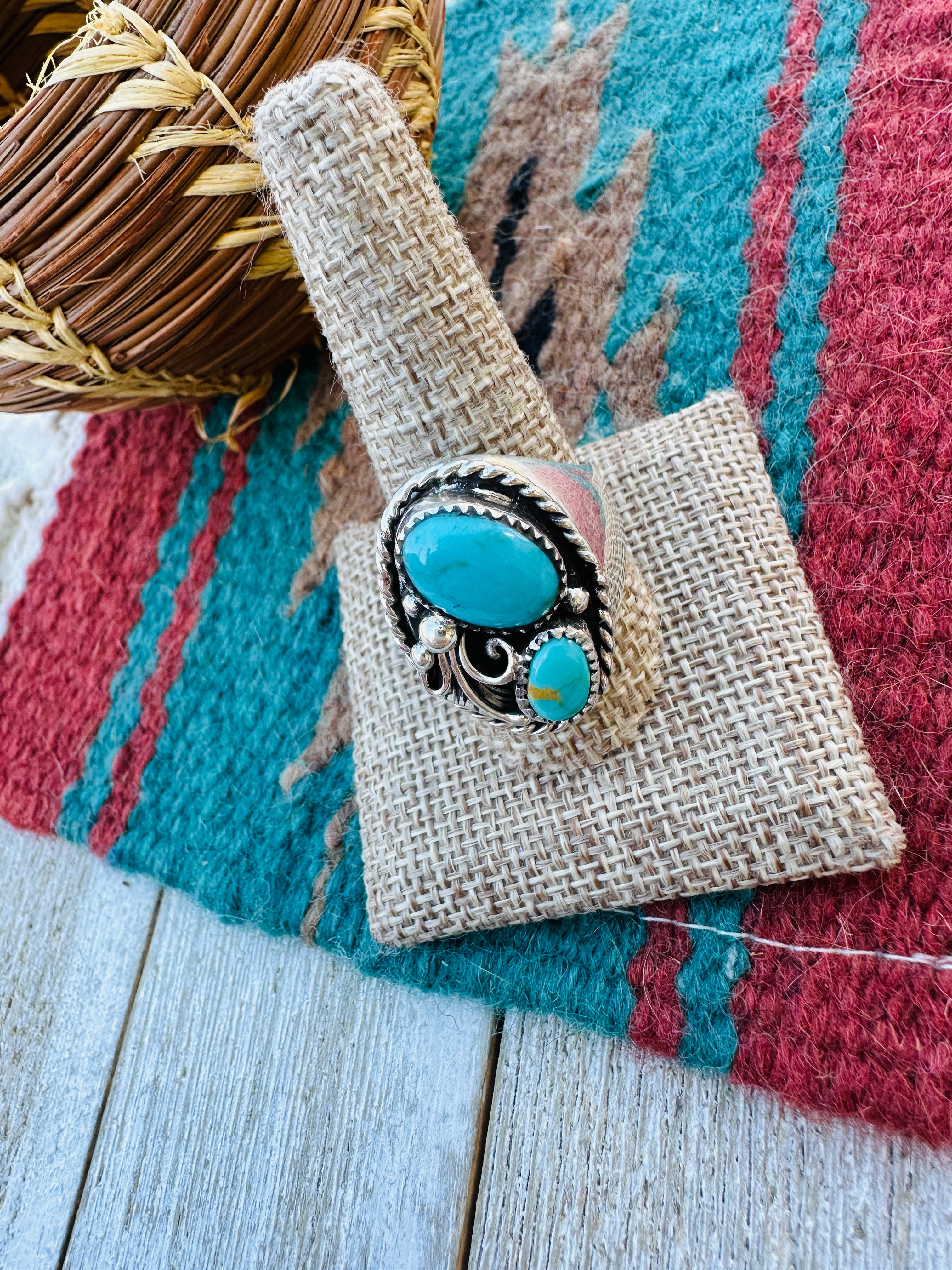 Handcrafted Turquoise & Sterling Silver Cigar Band Ring Size 10.5