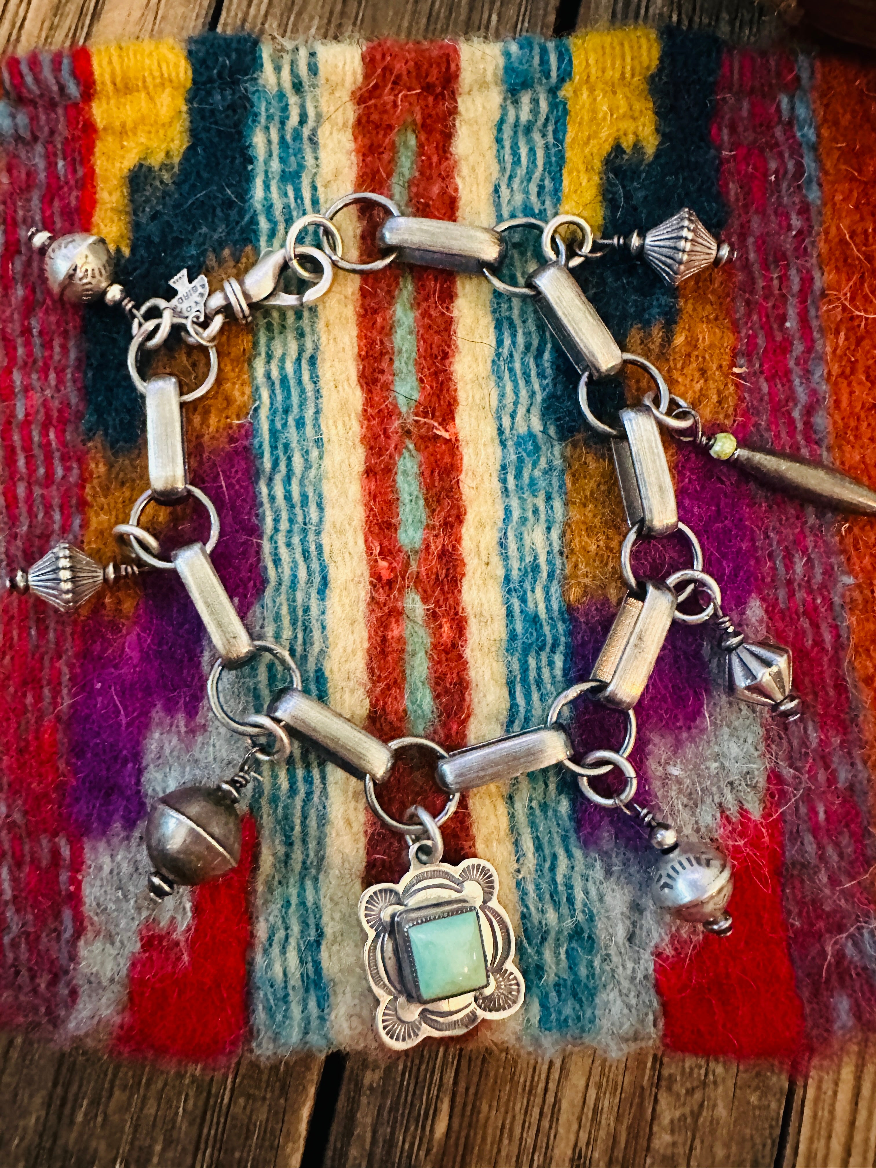 Handcrafted Sterling Silver & Turquoise Charm Bracelet