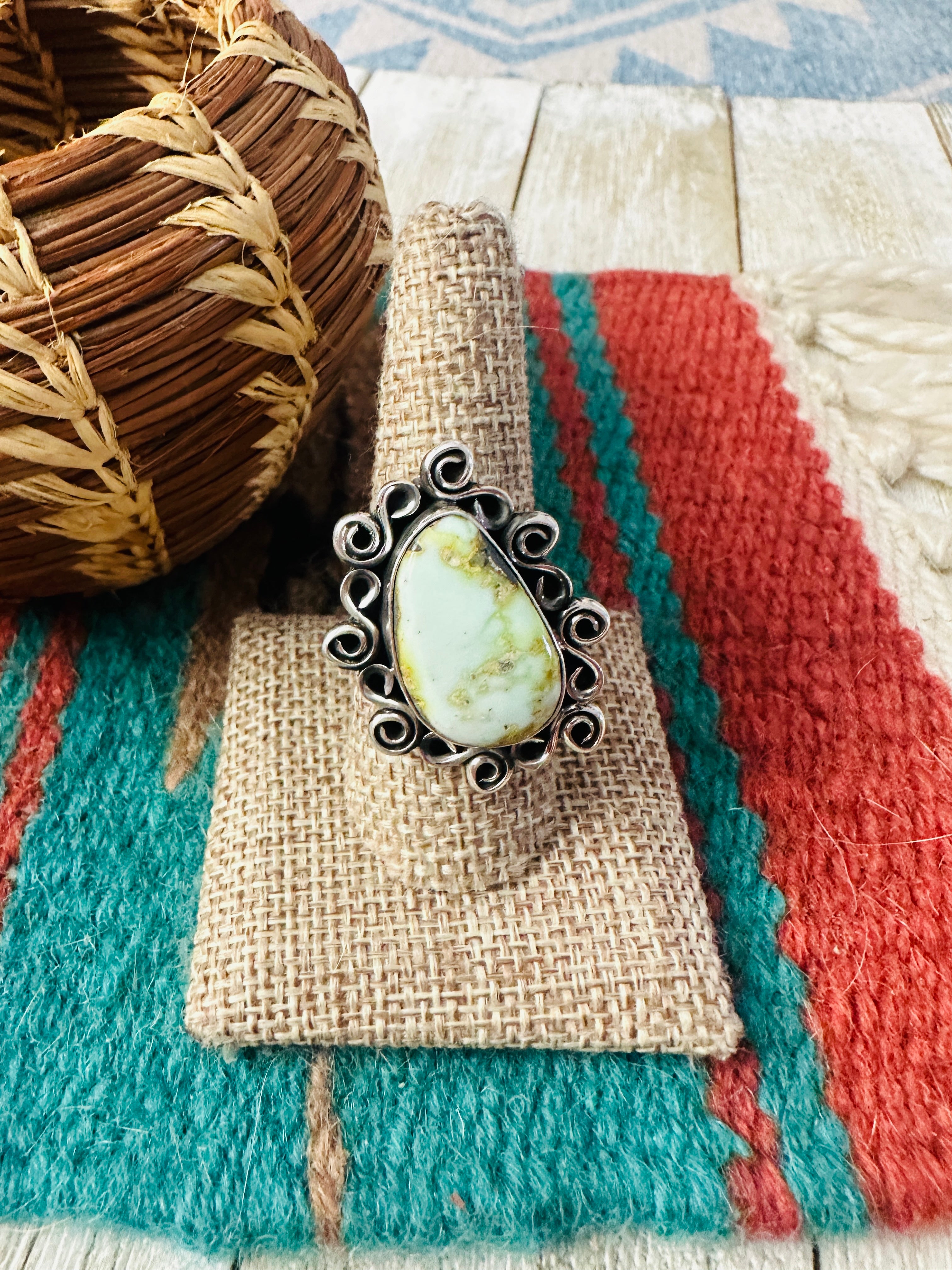 Handcrafted Carico Lake Turquoise & Sterling Silver Ring size 8