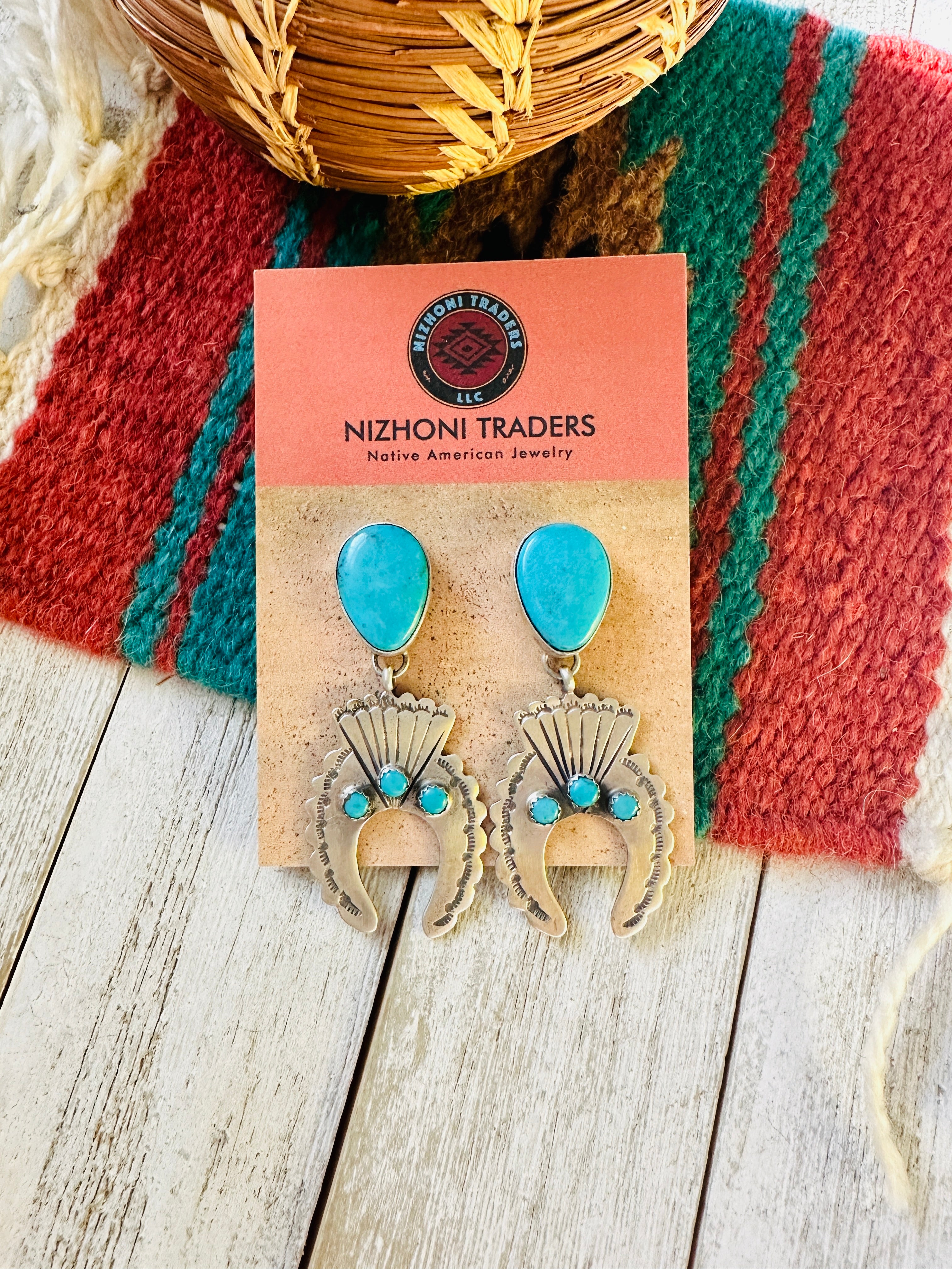 Navajo Turquoise & Sterling Silver Naja Dangle Earrings