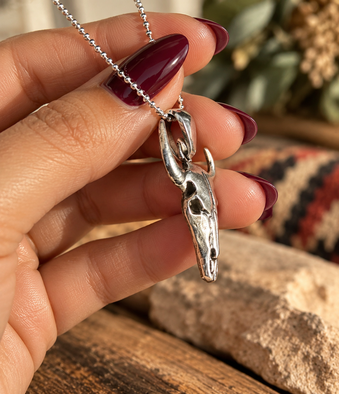 Sterling Silver Steer Head Necklace- Lg